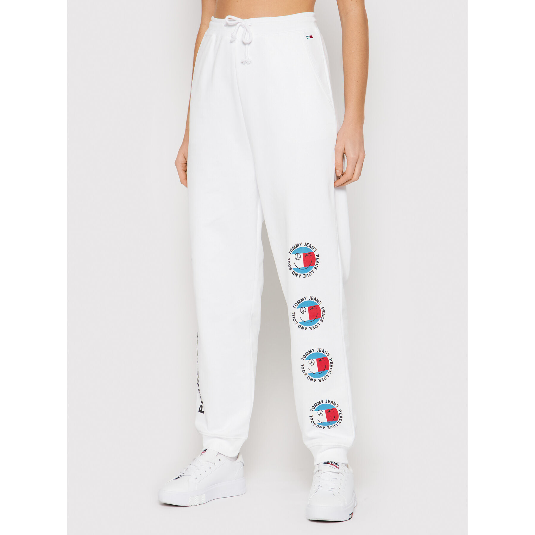 Tommy Jeans Melegítő alsó Peace Smiley DW0DW11462 Fehér Regular Fit - Pepit.hu