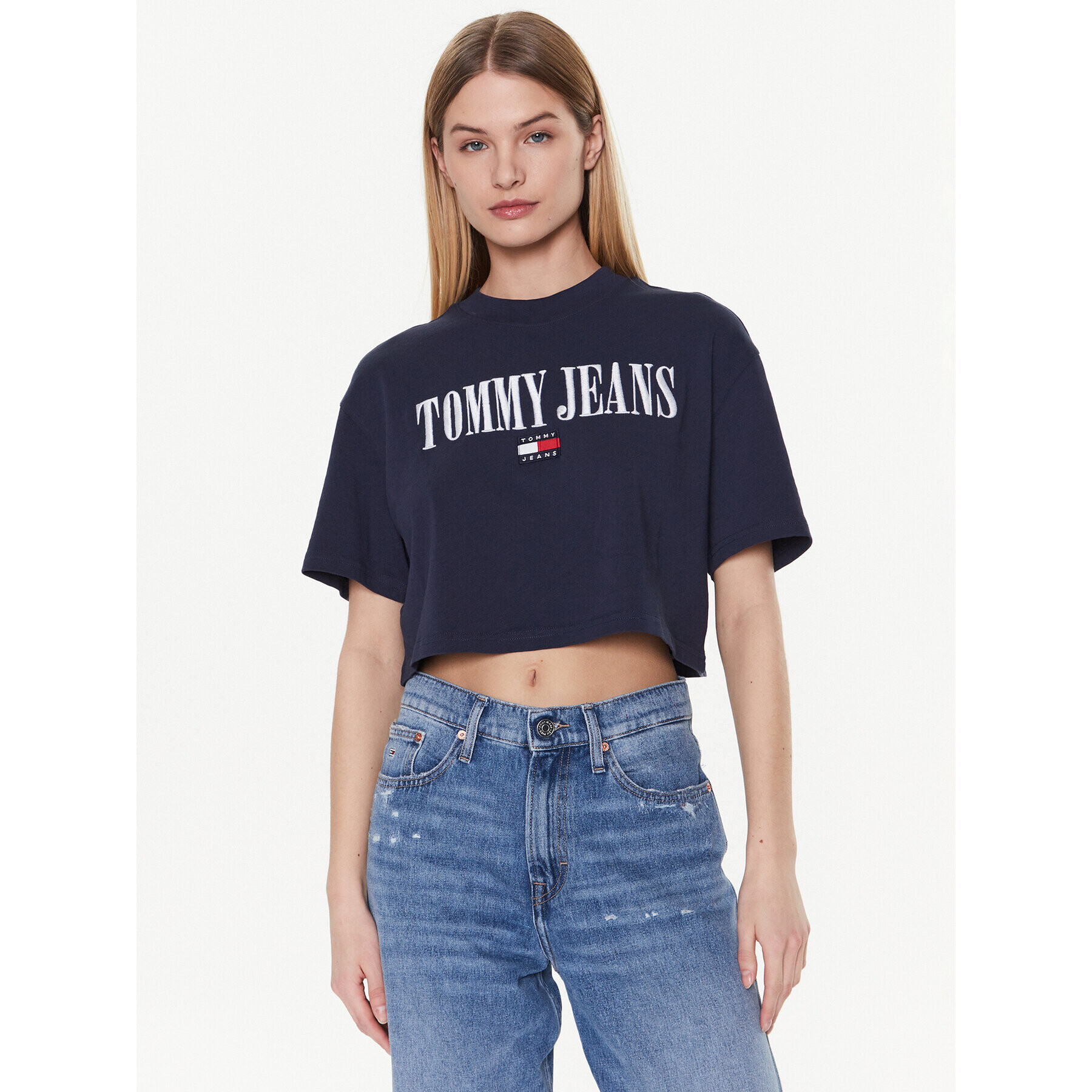 Tommy Jeans Póló Archive DW0DW14913 Sötétkék Cropped Fit - Pepit.hu