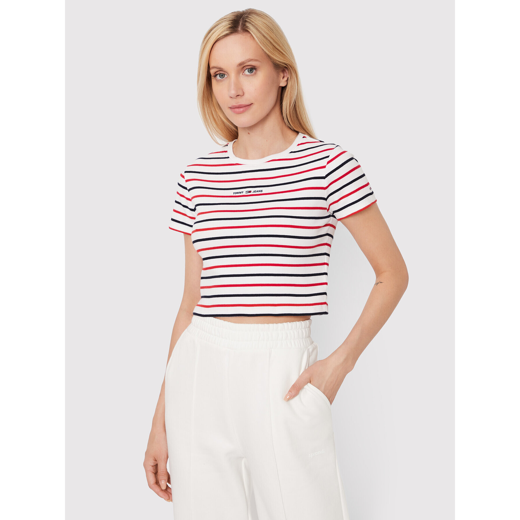 Tommy Jeans Póló Baby Crop DW0DW12928 Fehér Slim Fit - Pepit.hu