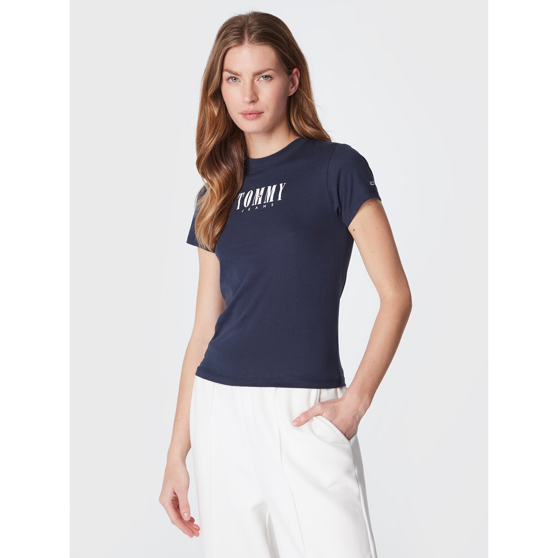 Tommy Jeans Póló Baby Essential Logo DW0DW14378 Sötétkék Slim Fit - Pepit.hu