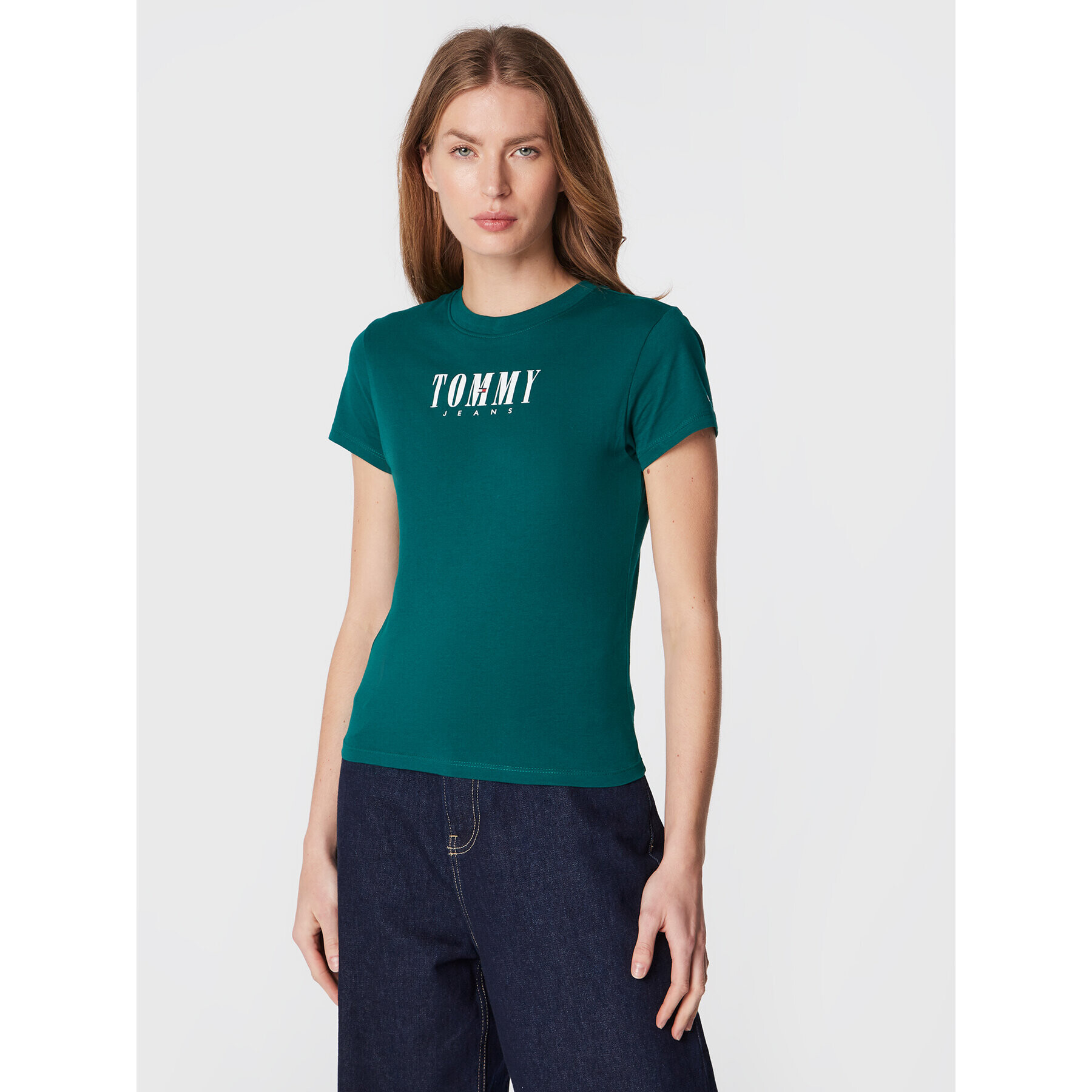 Tommy Jeans Póló Baby Essential Logo DW0DW14378 Zöld Slim Fit - Pepit.hu