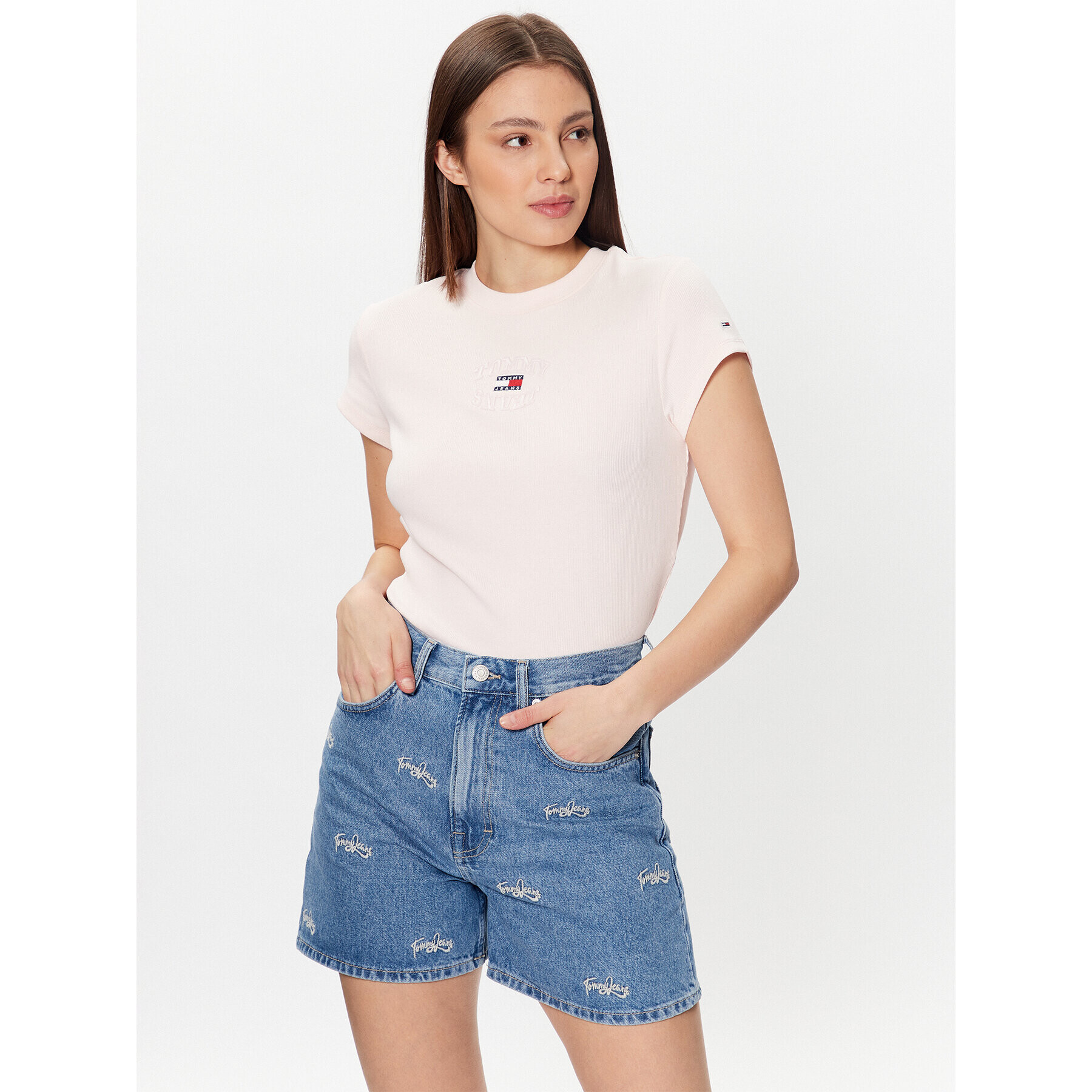 Tommy Jeans Póló Baby Mirror DW0DW16289 Rózsaszín Regular Fit - Pepit.hu