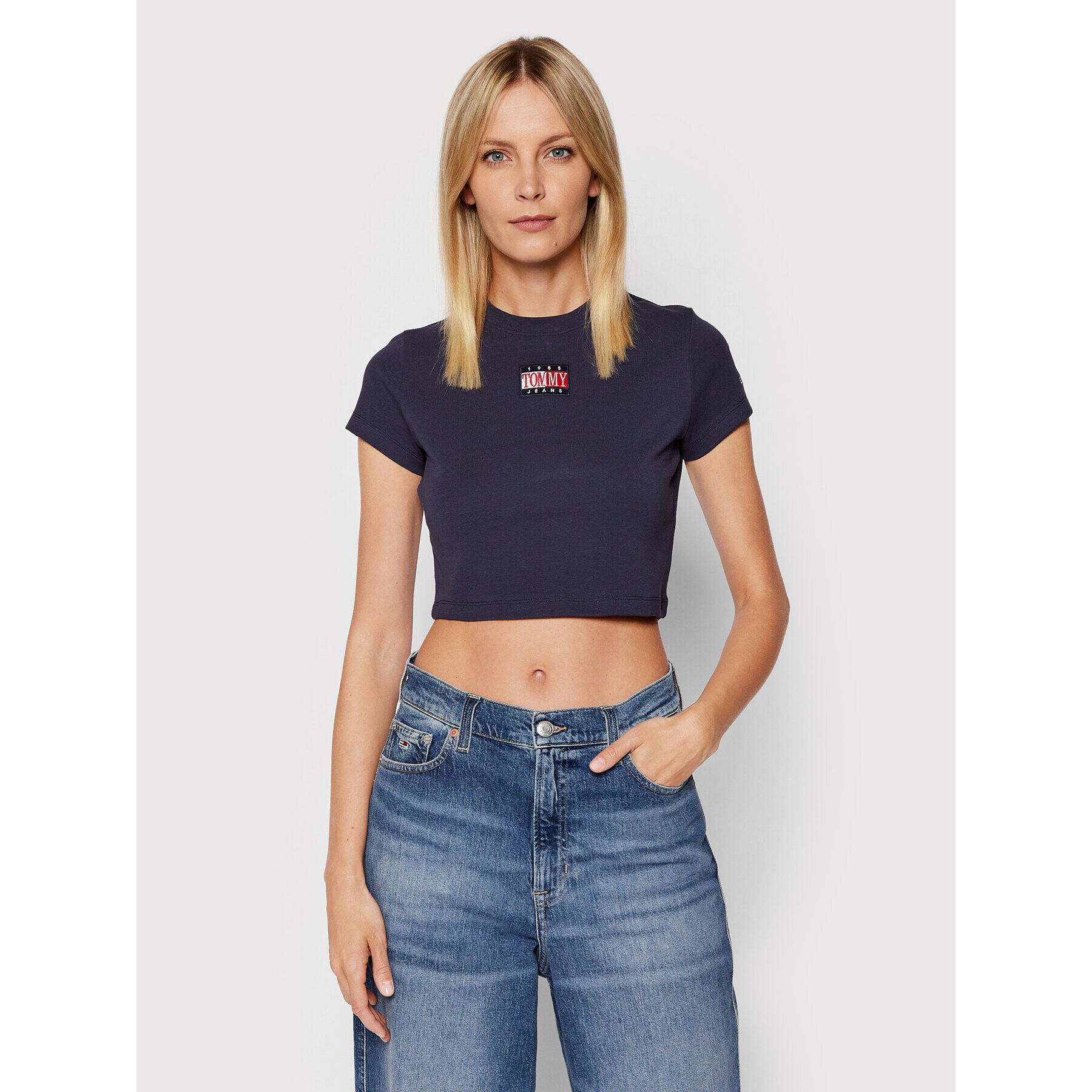 Tommy Jeans Póló Baby Timeless DW0DW11991 Sötétkék Cropped Fit - Pepit.hu