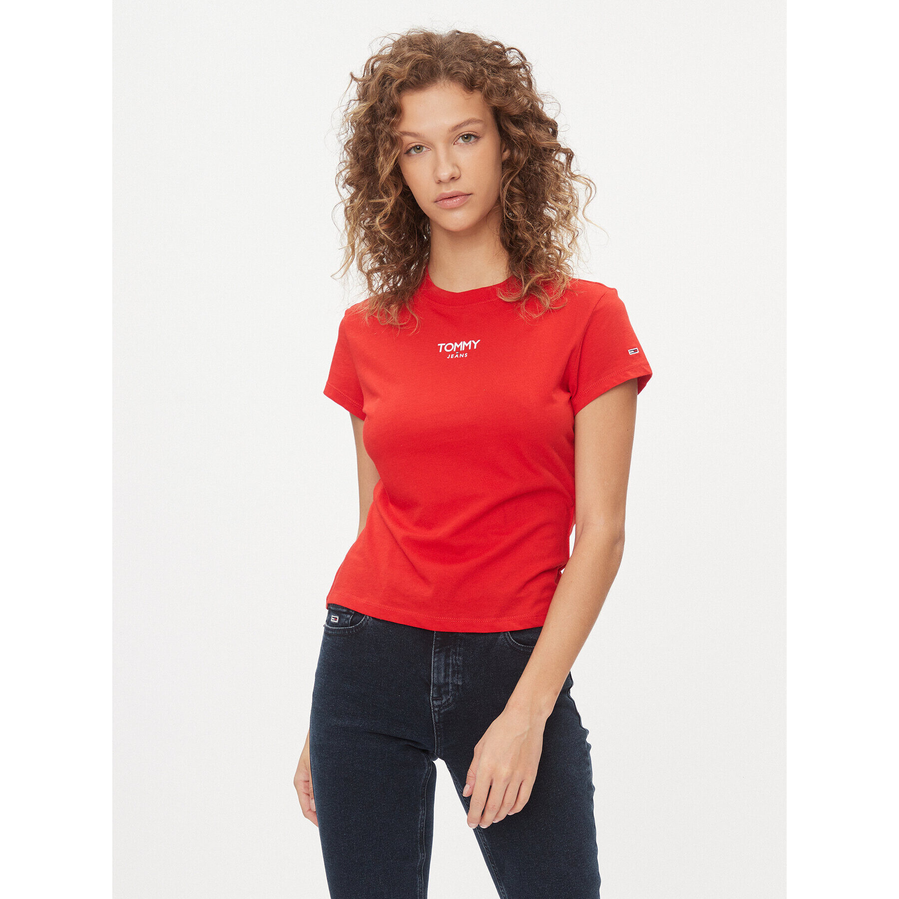 Tommy Jeans Póló Bby Essential Logo DW0DW16435 Piros Slim Fit - Pepit.hu