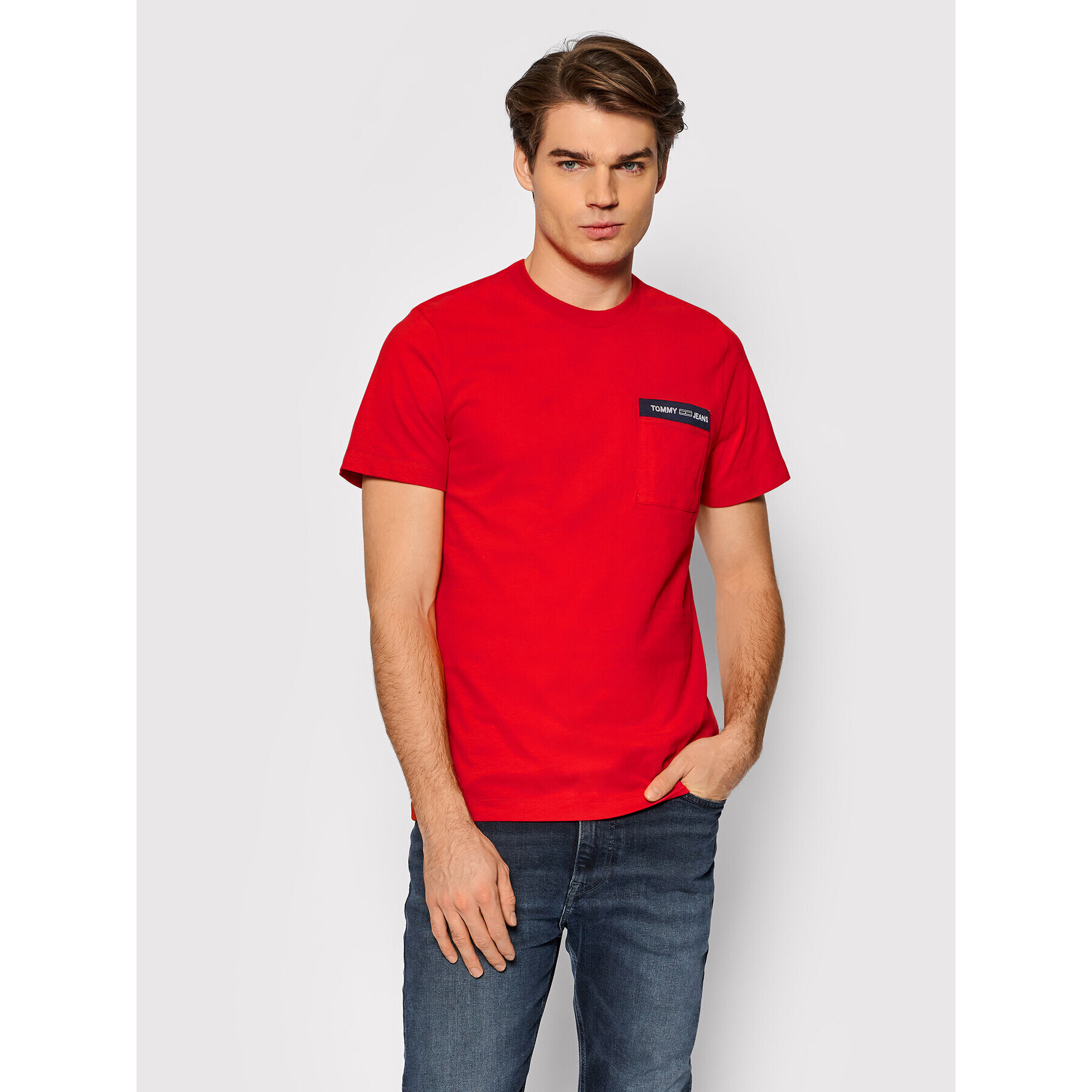 Tommy Jeans Póló Branded Pocket DM0DM11441 Piros Regular Fit - Pepit.hu