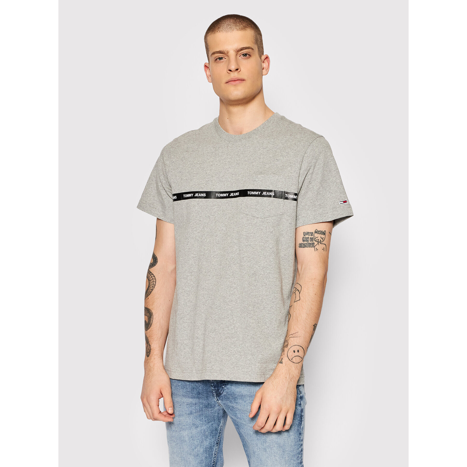 Tommy Jeans Póló Branded Tape DM0DM11410 Szürke Regular Fit - Pepit.hu