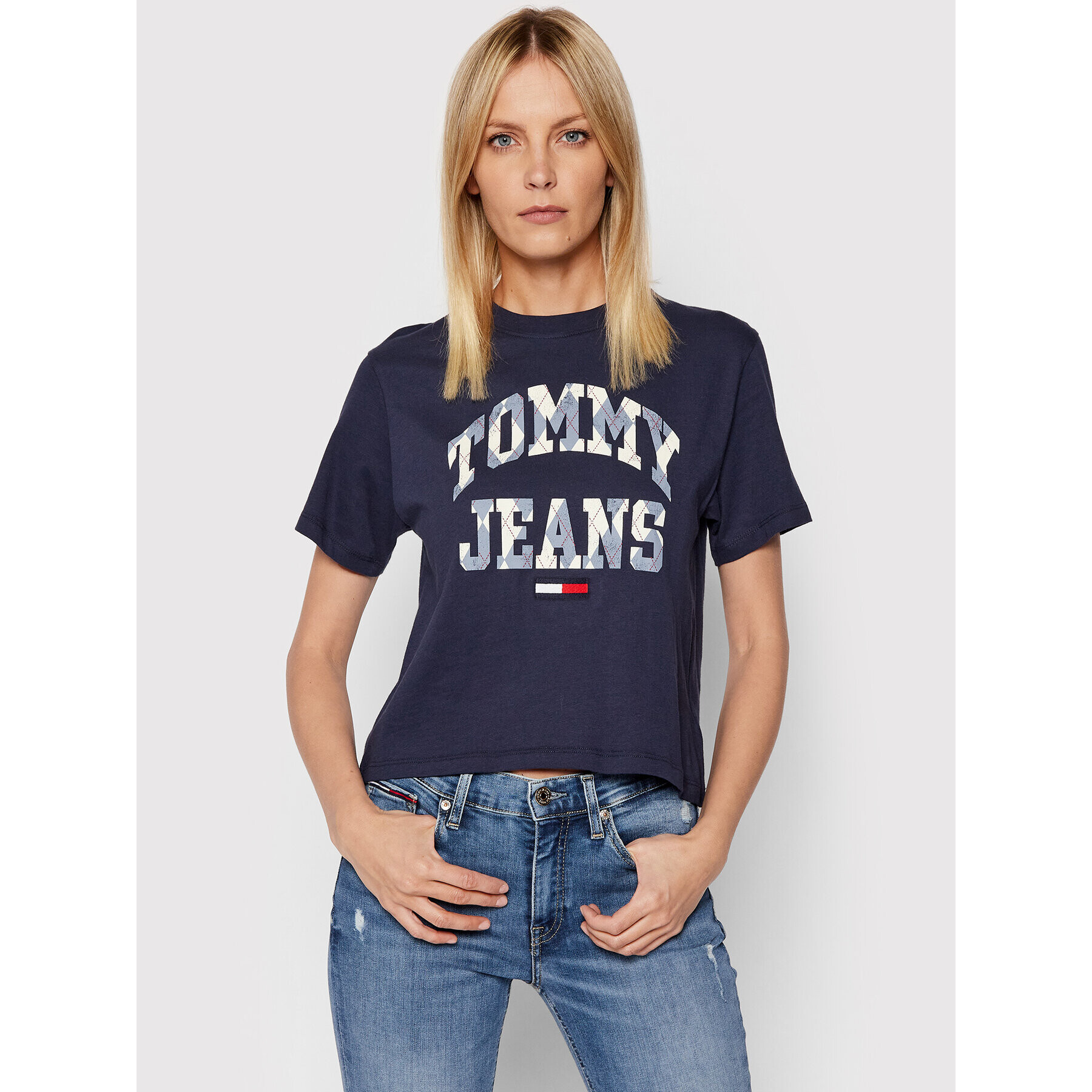 Tommy Jeans Póló Classic College Argyle DW0DW11928 Sötétkék Relaxed Fit - Pepit.hu