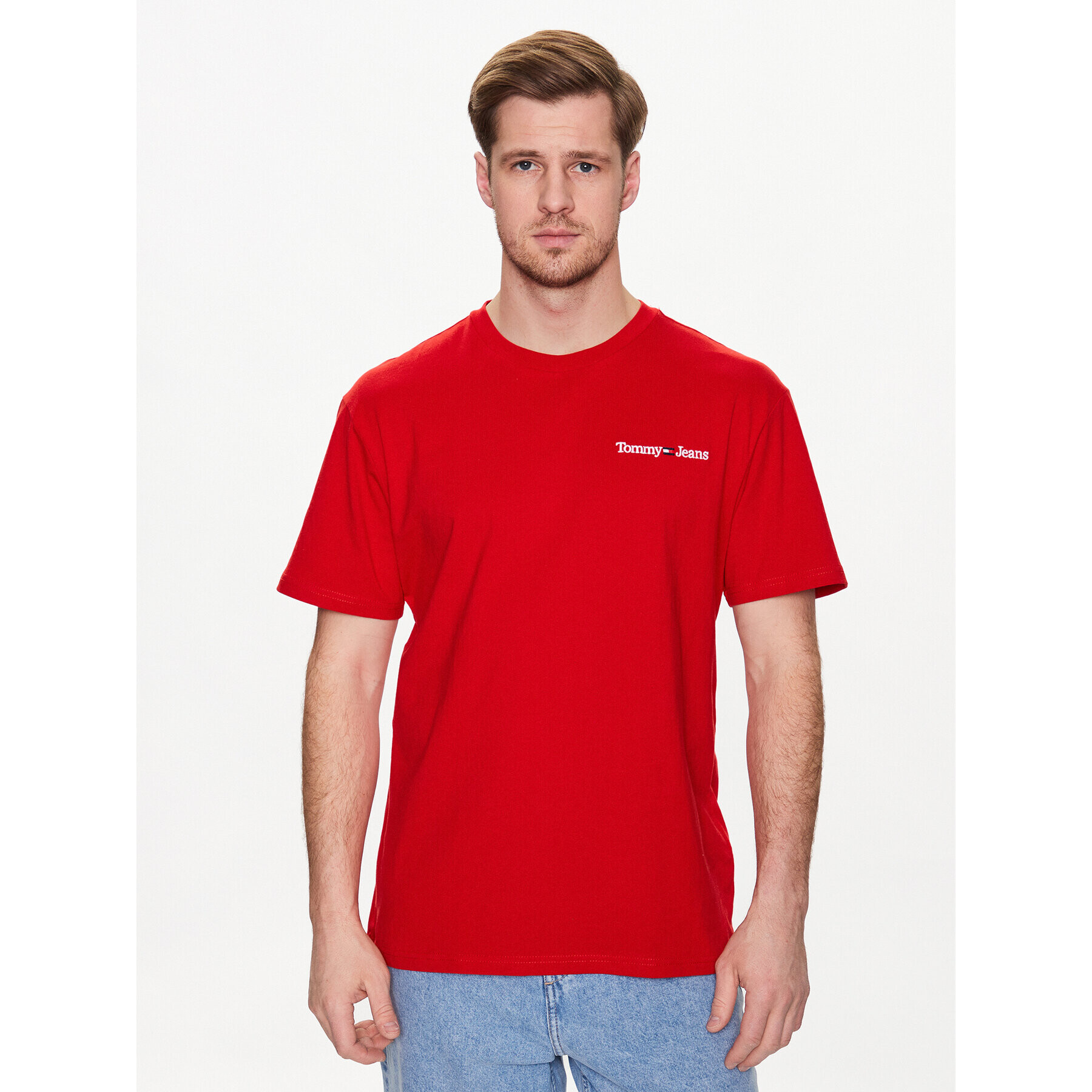 Tommy Jeans Póló Classic Linear Chest DM0DM15790 Piros Regular Fit - Pepit.hu