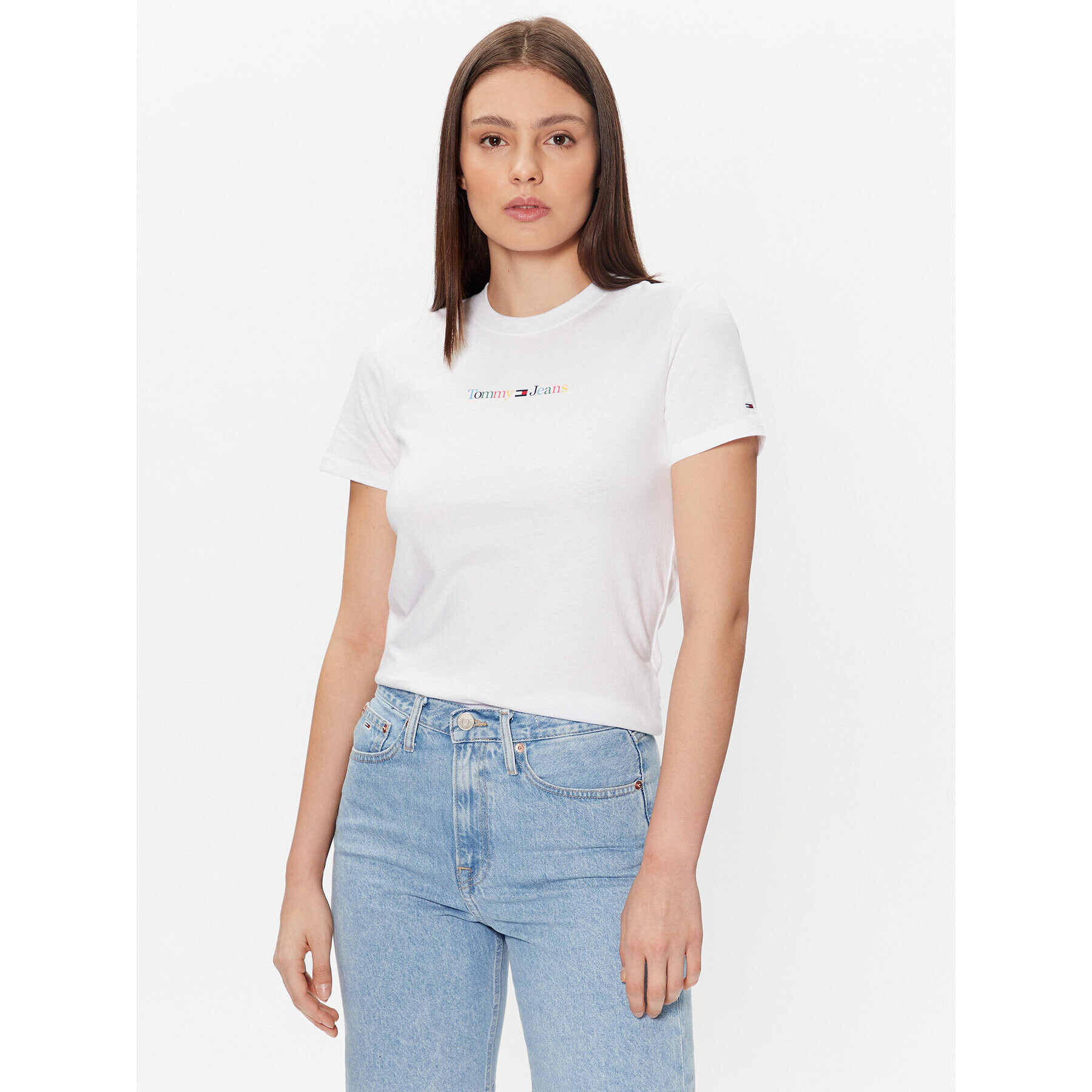 Tommy Jeans Póló Color Serif Linear DW0DW15447 Fehér Regular Fit - Pepit.hu