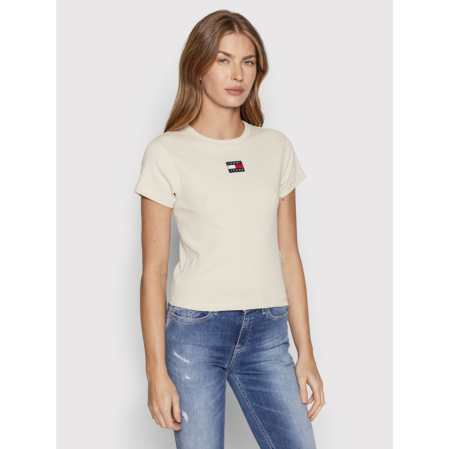 Tommy Jeans Póló DW0DW12604 Bézs Cropped Fit - Pepit.hu