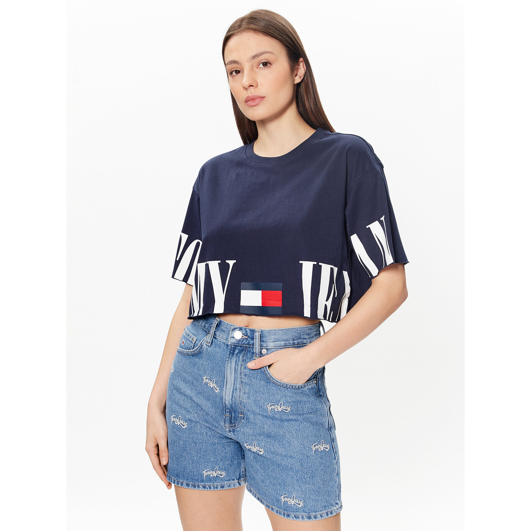 Tommy Jeans Póló DW0DW15460 Sötétkék Cropped Fit - Pepit.hu