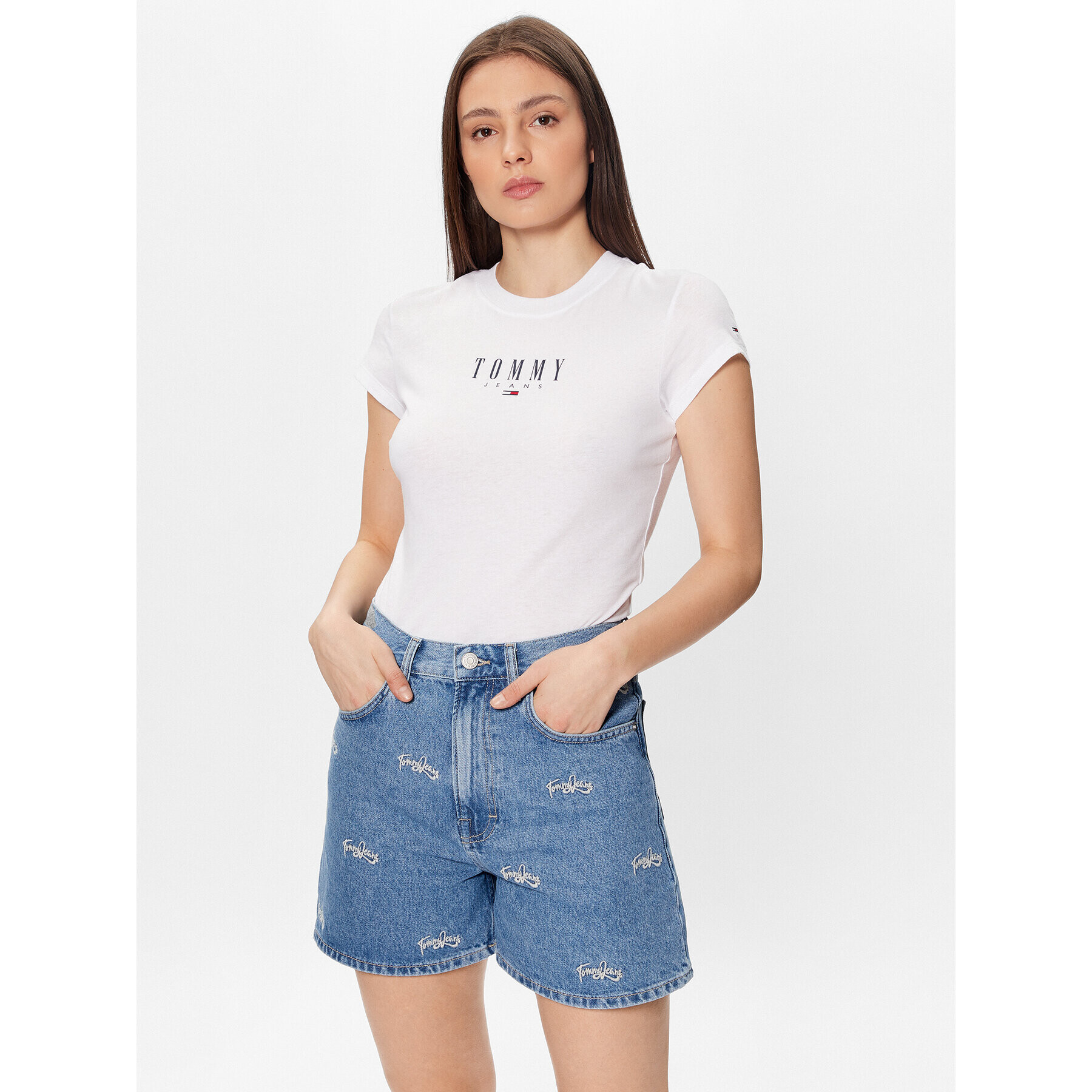 Tommy Jeans Póló Essential Logo DW0DW15749 Fehér Regular Fit - Pepit.hu