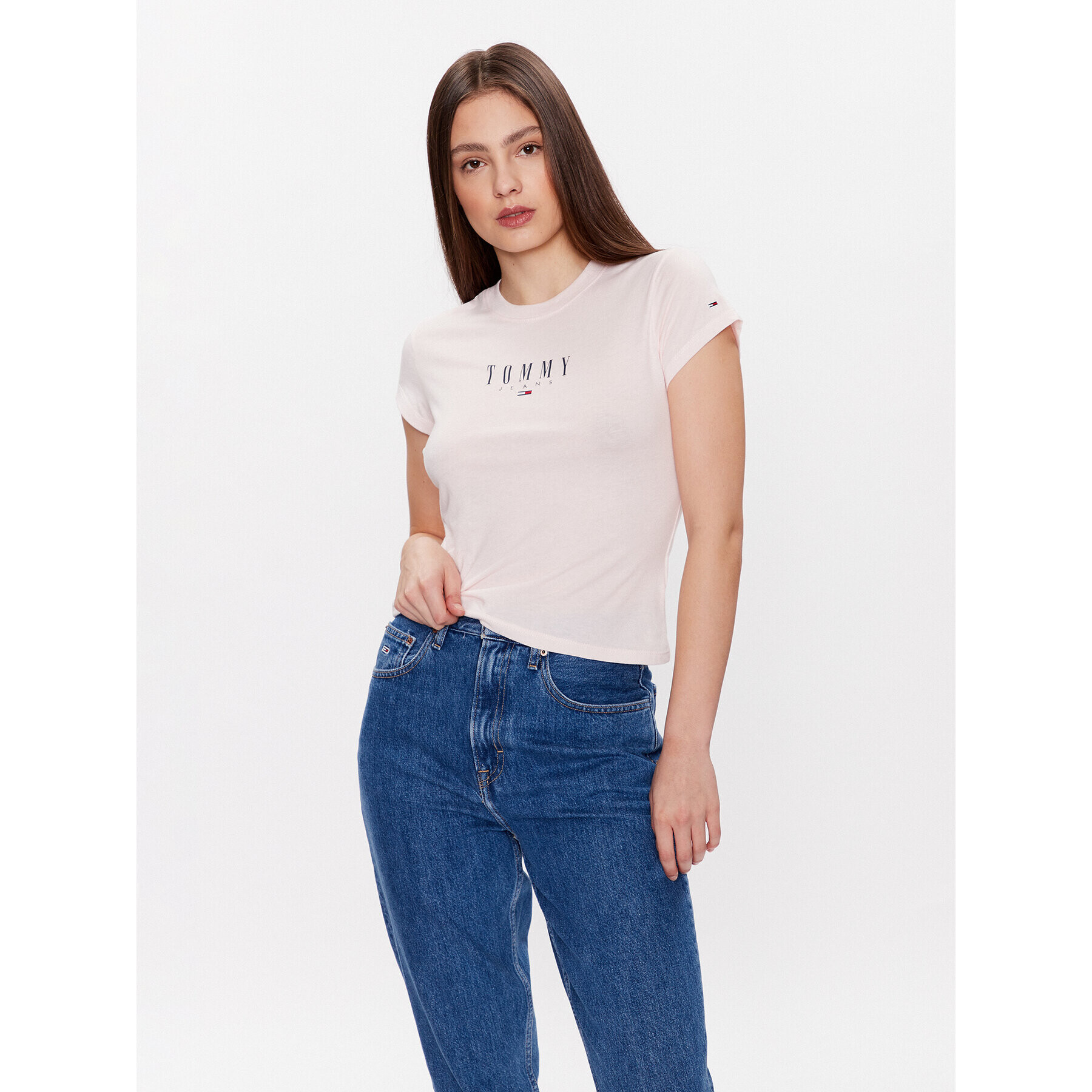 Tommy Jeans Póló Essential Logo DW0DW15749 Rózsaszín Regular Fit - Pepit.hu