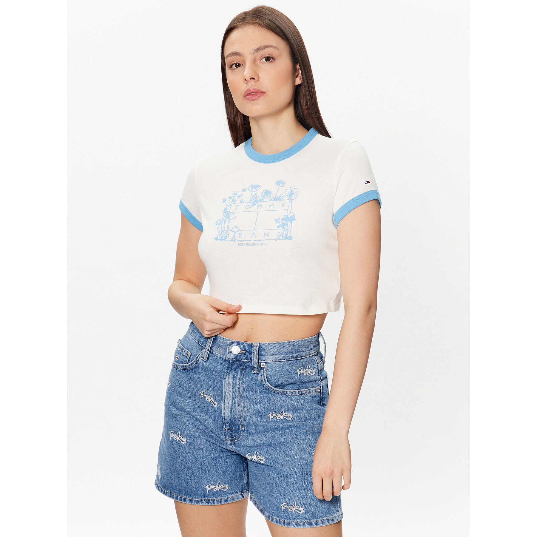 Tommy Jeans Póló Homegrown DW0DW15478 Fehér Cropped Fit - Pepit.hu