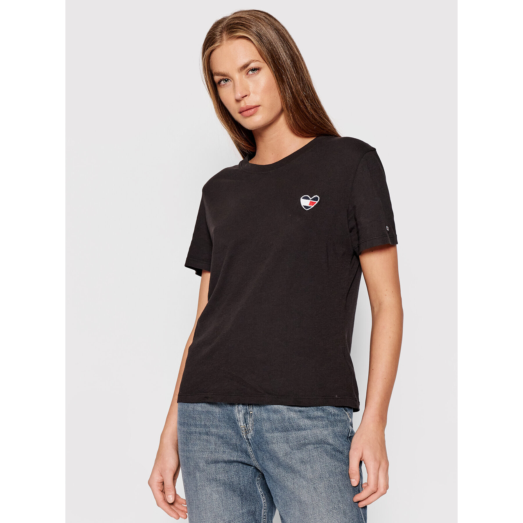 Tommy Jeans Póló Homespun Heart DW0DW10418 Fekete Regular Fit - Pepit.hu