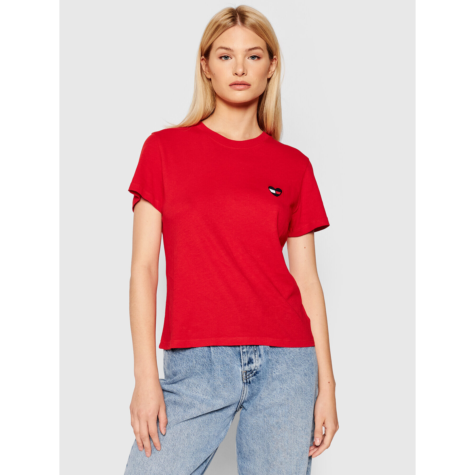 Tommy Jeans Póló Homespun Heart DW0DW10418 Piros Regular Fit - Pepit.hu