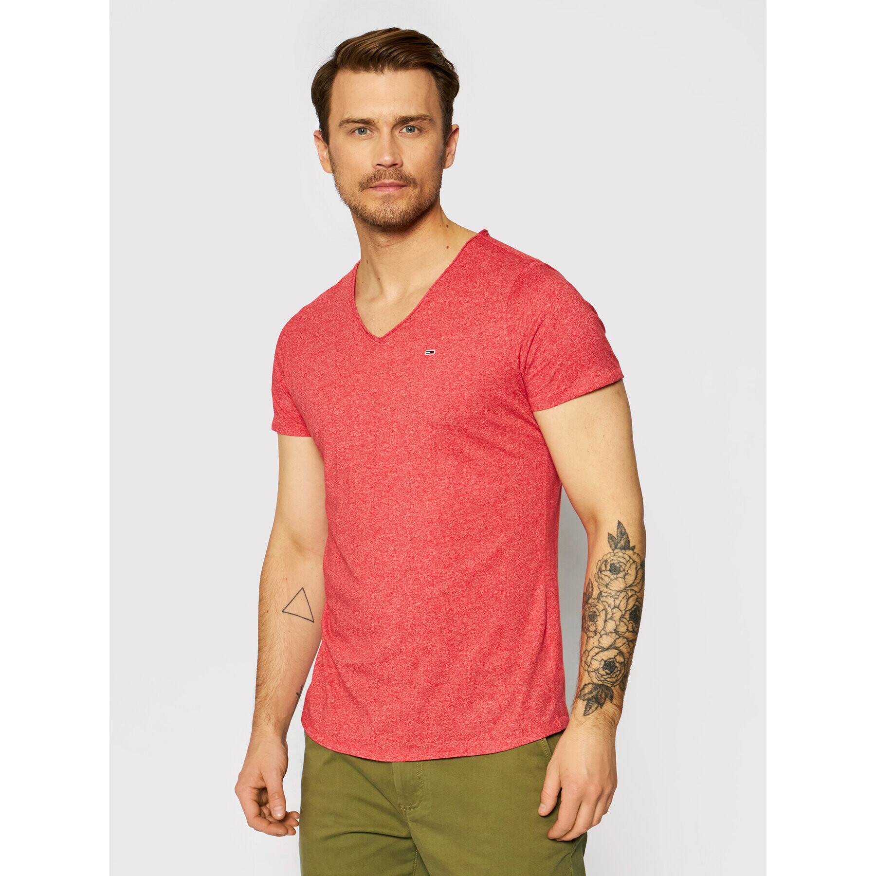 Tommy Jeans Póló Jaspe V Neck DM0DM09587 Piros Slim Fit - Pepit.hu