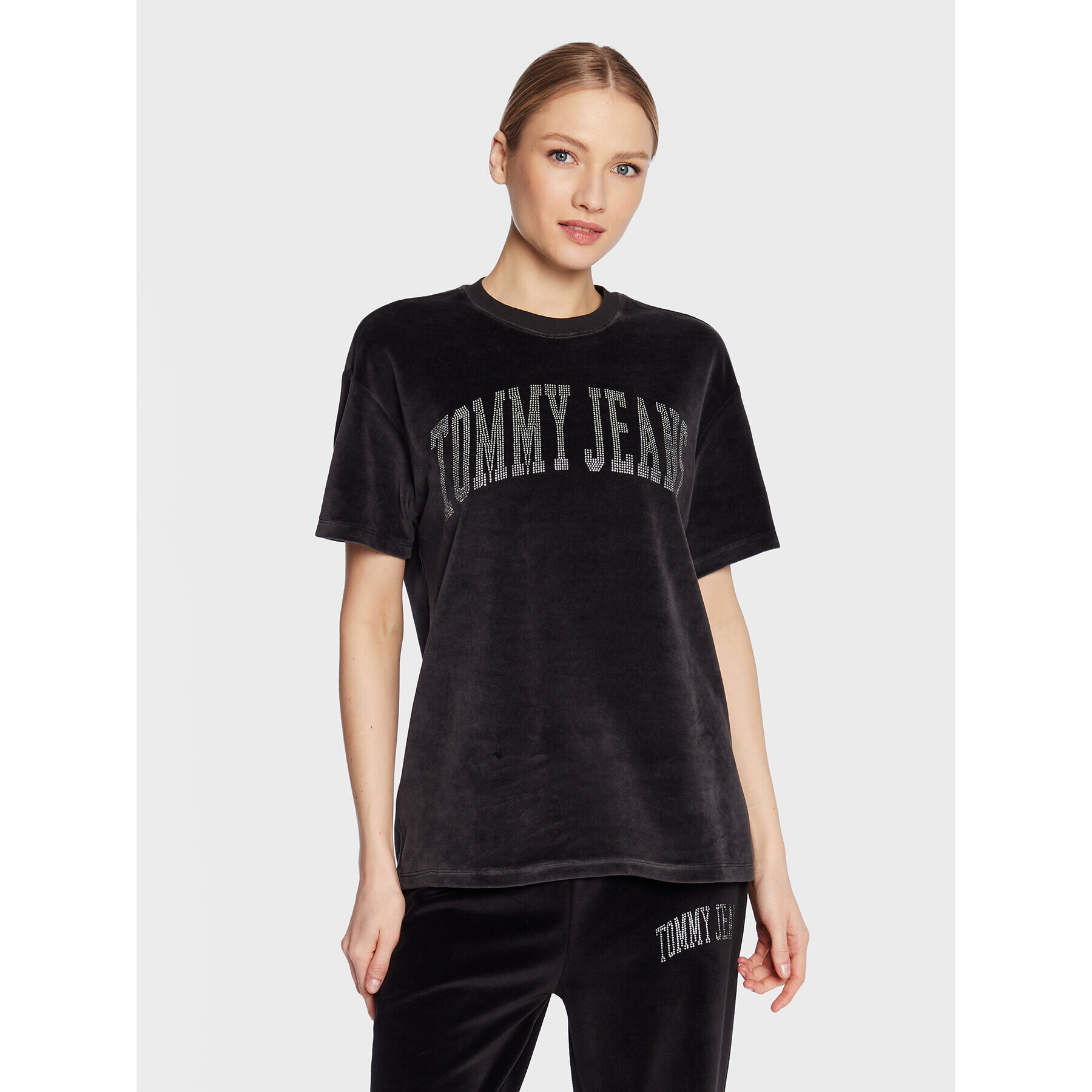 Tommy Jeans Póló Rhinestone DW0DW14903 Fekete Oversize - Pepit.hu