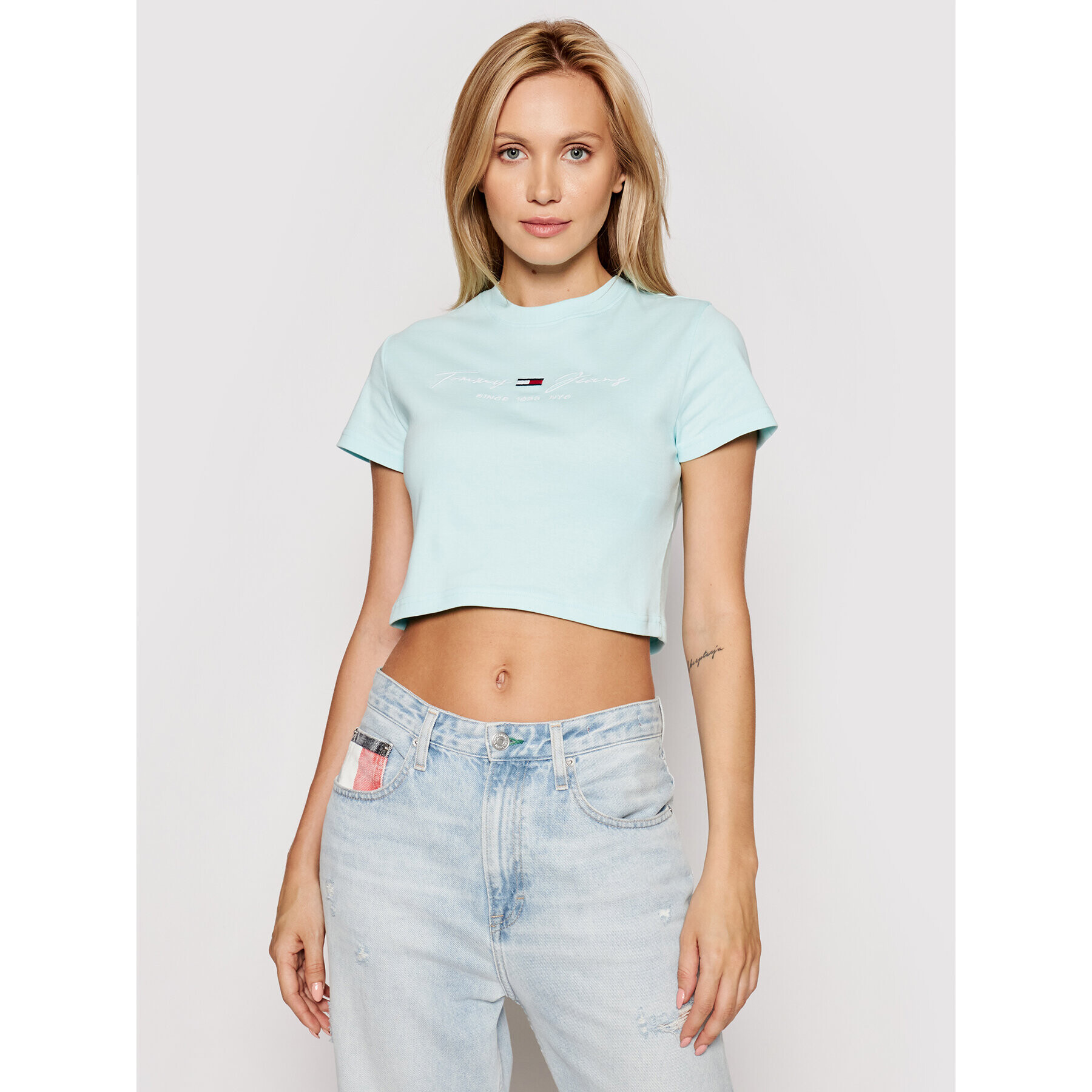 Tommy Jeans Póló Rib Baby DW0DW10983 Kék Regular Fit - Pepit.hu