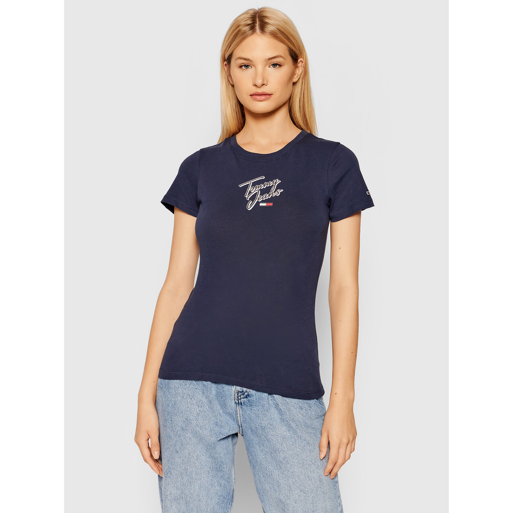 Tommy Jeans Póló Script DW0DW09558 Sötétkék Slim Fit - Pepit.hu