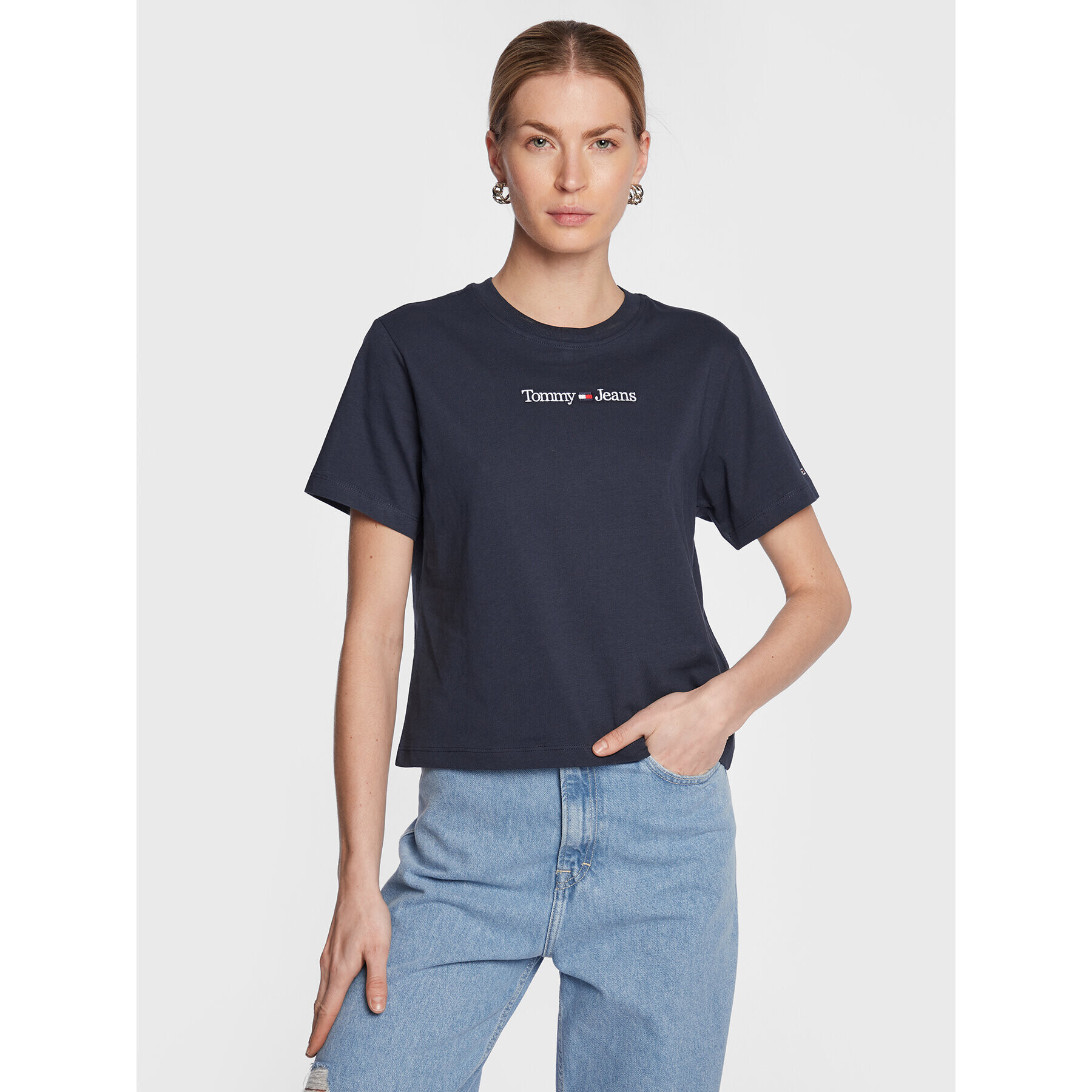 Tommy Jeans Póló Serif Linear DW0DW15049 Sötétkék Regular Fit - Pepit.hu