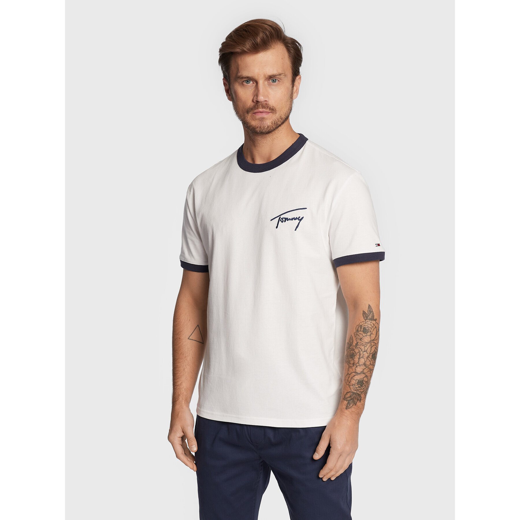 Tommy Jeans Póló Signature Ringer DM0DM13123 Fehér Regular Fit - Pepit.hu