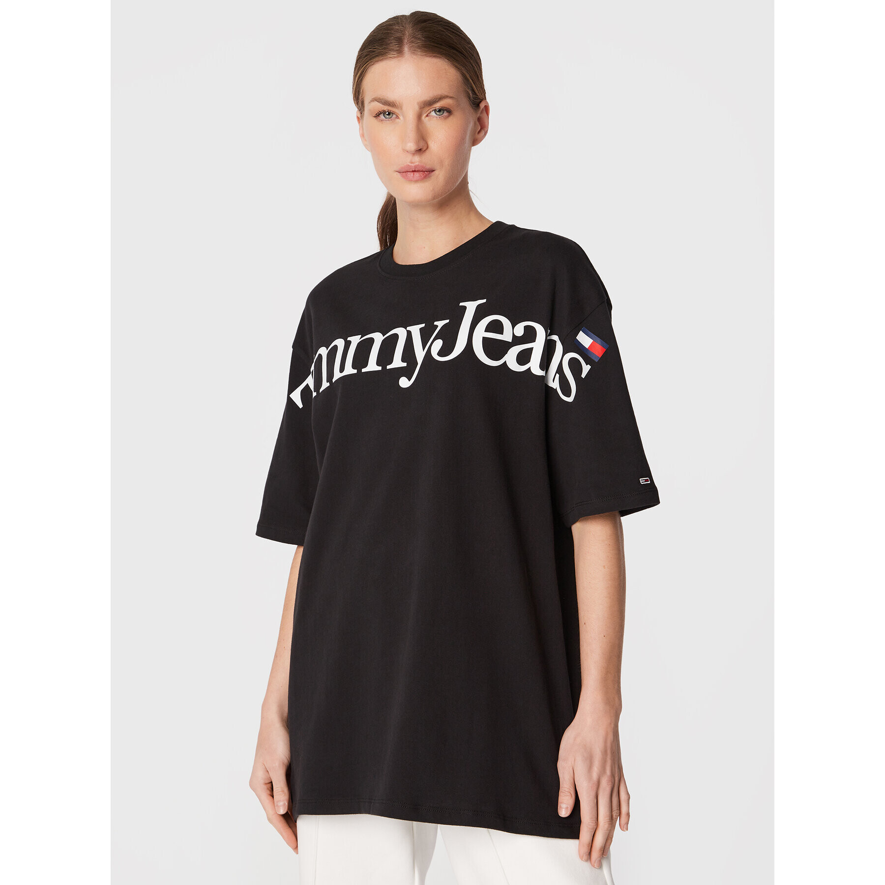 Tommy Jeans Póló Skater Lower Case DW0DW14546 Fekete Oversize - Pepit.hu