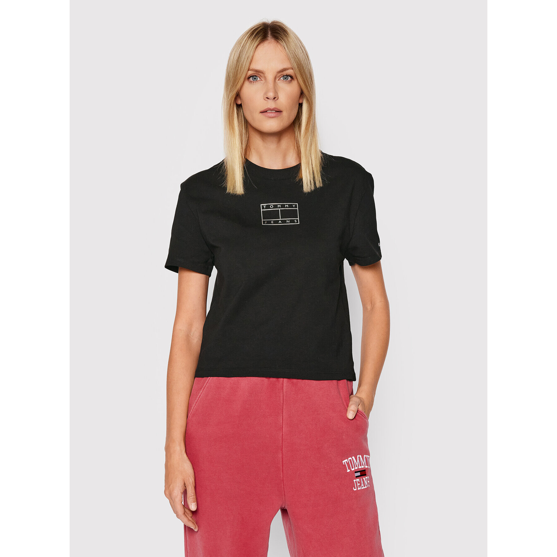 Tommy Jeans Póló Small Outline Flag DW0DW12892 Fekete Relaxed Fit - Pepit.hu