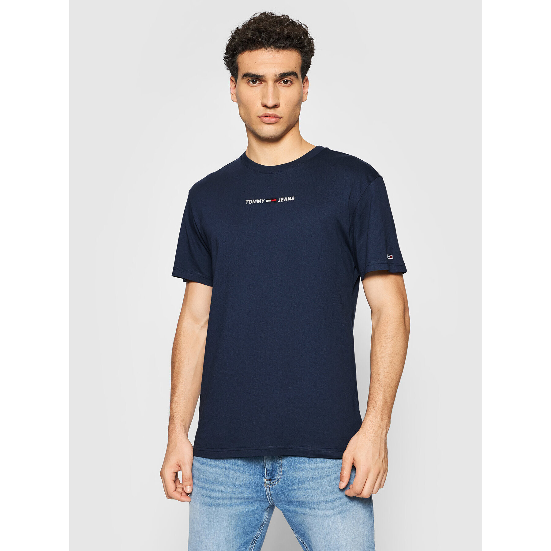 Tommy Jeans Póló Small Text DM0DM09701 Sötétkék Regular Fit - Pepit.hu