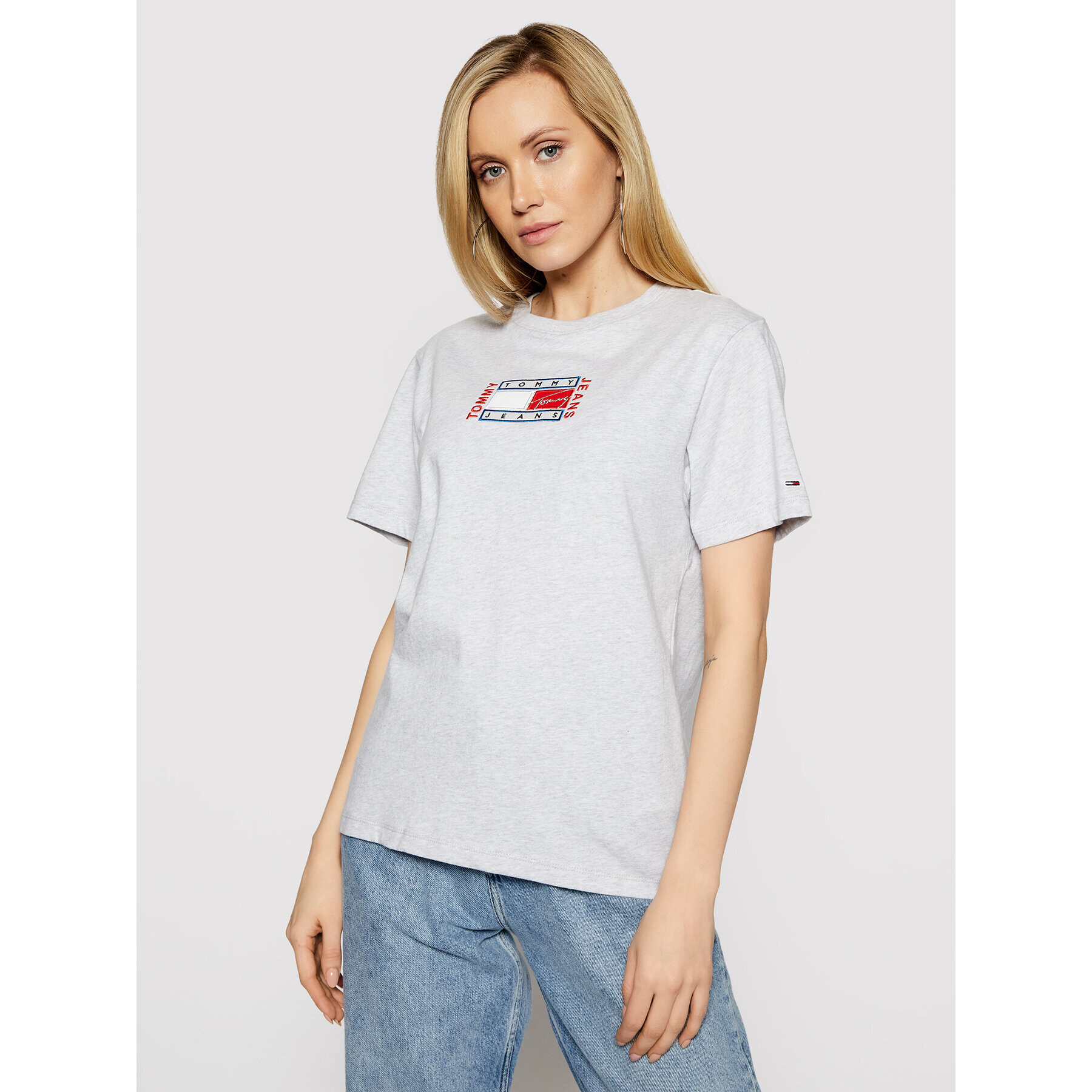 Tommy Jeans Póló Timeless Flag DW0DW09924 Szürke Relaxed Fit - Pepit.hu