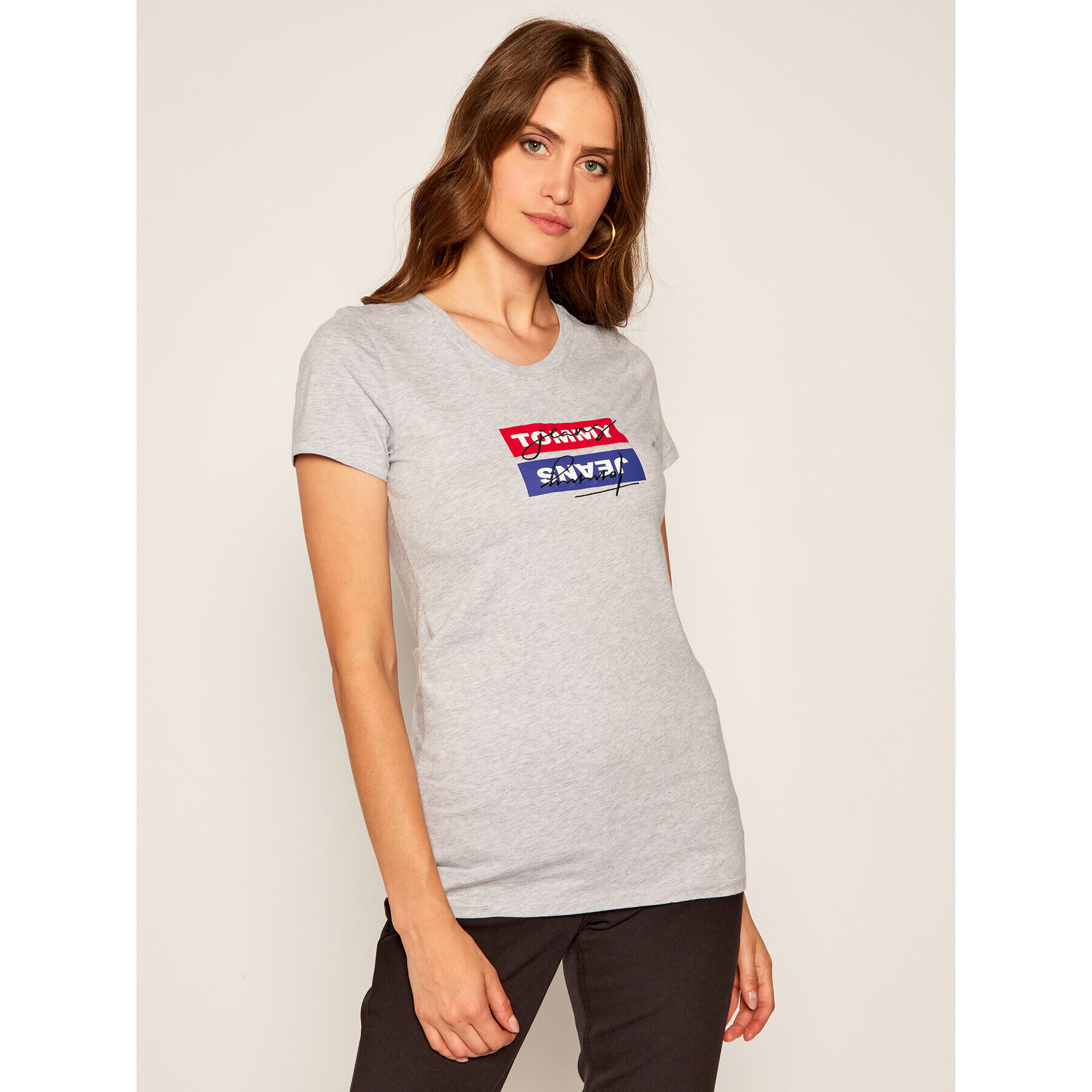 Tommy Jeans Póló Tjw Mirror Logo Tee DW0DW08050 Szürke Slim Fit - Pepit.hu