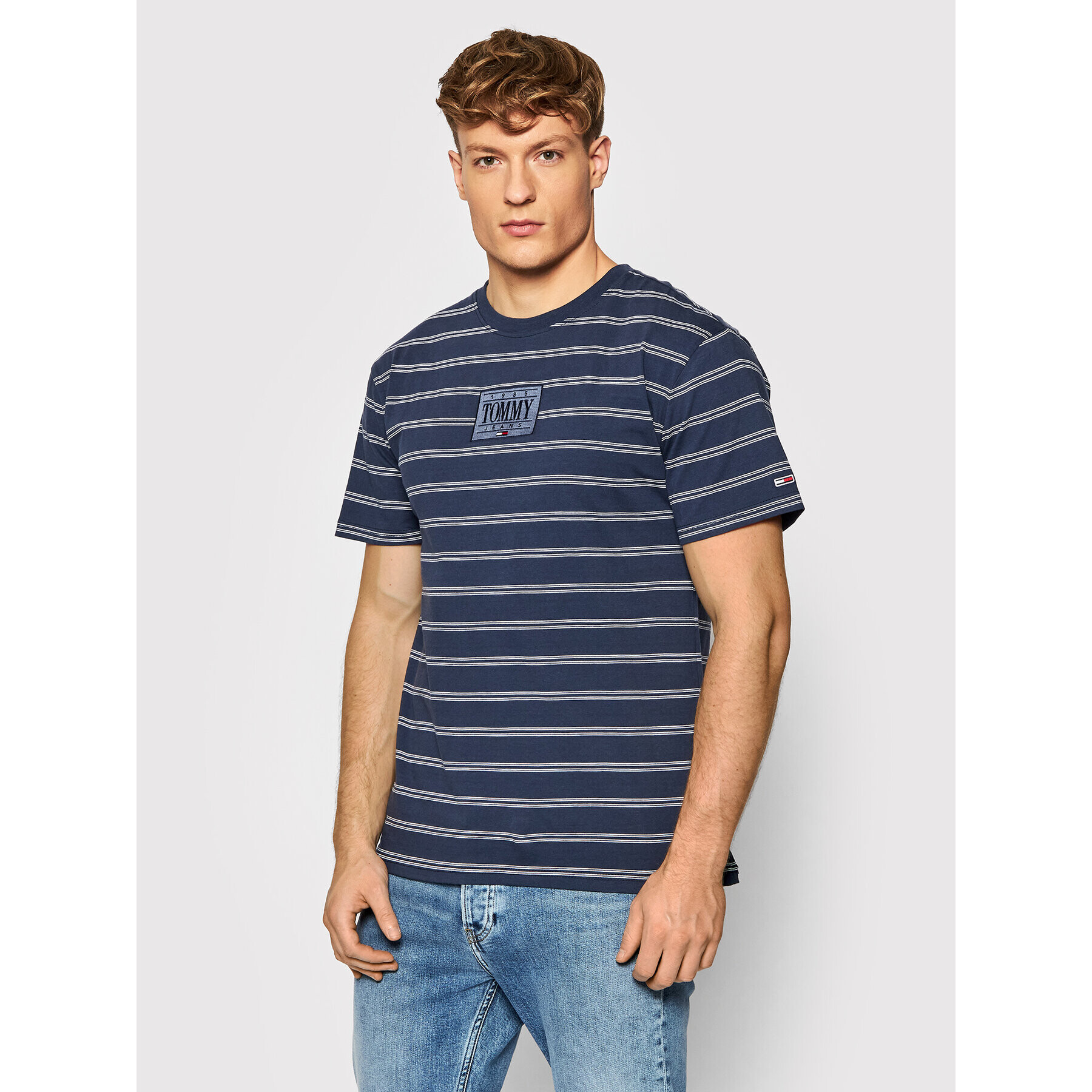 Tommy Jeans Póló Tonal Logo Stripe Tee DM0DM11435 Sötétkék Regular Fit - Pepit.hu