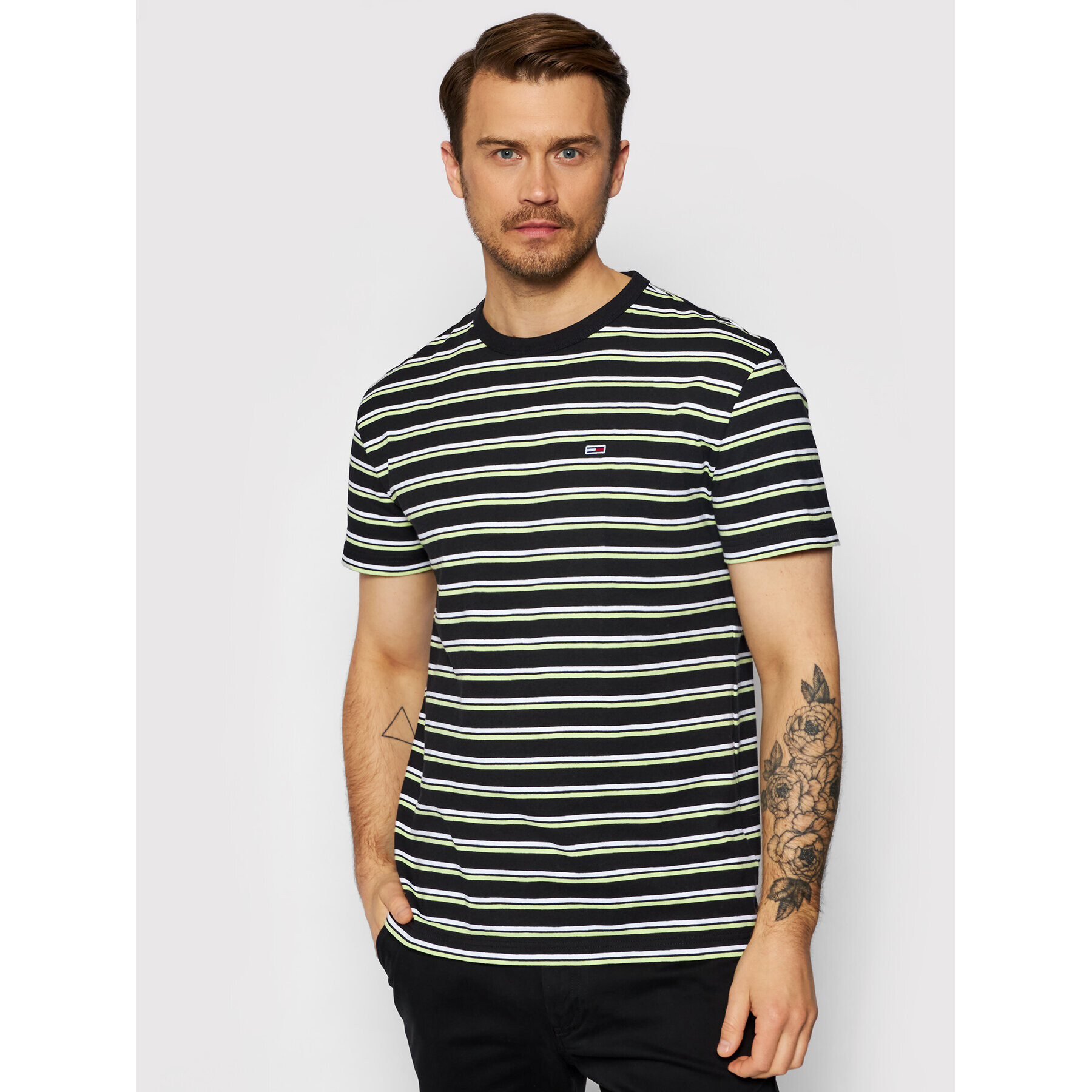 Tommy Jeans Póló Two Tone Stripe Classic DM0DM10264 Fekete Regular Fit - Pepit.hu