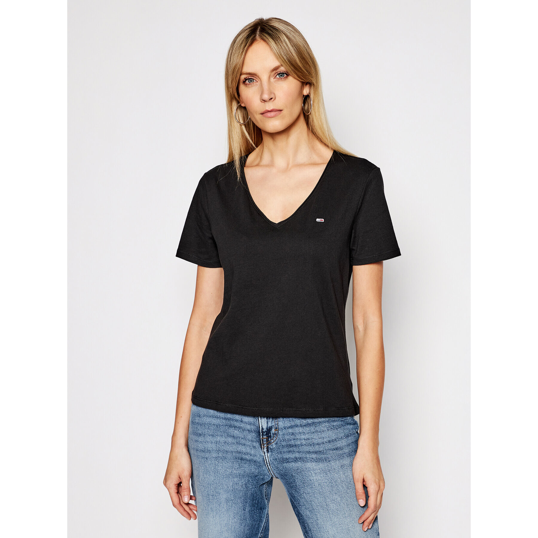 Tommy Jeans Póló V Neck DW0DW09195 Fekete Slim Fit - Pepit.hu