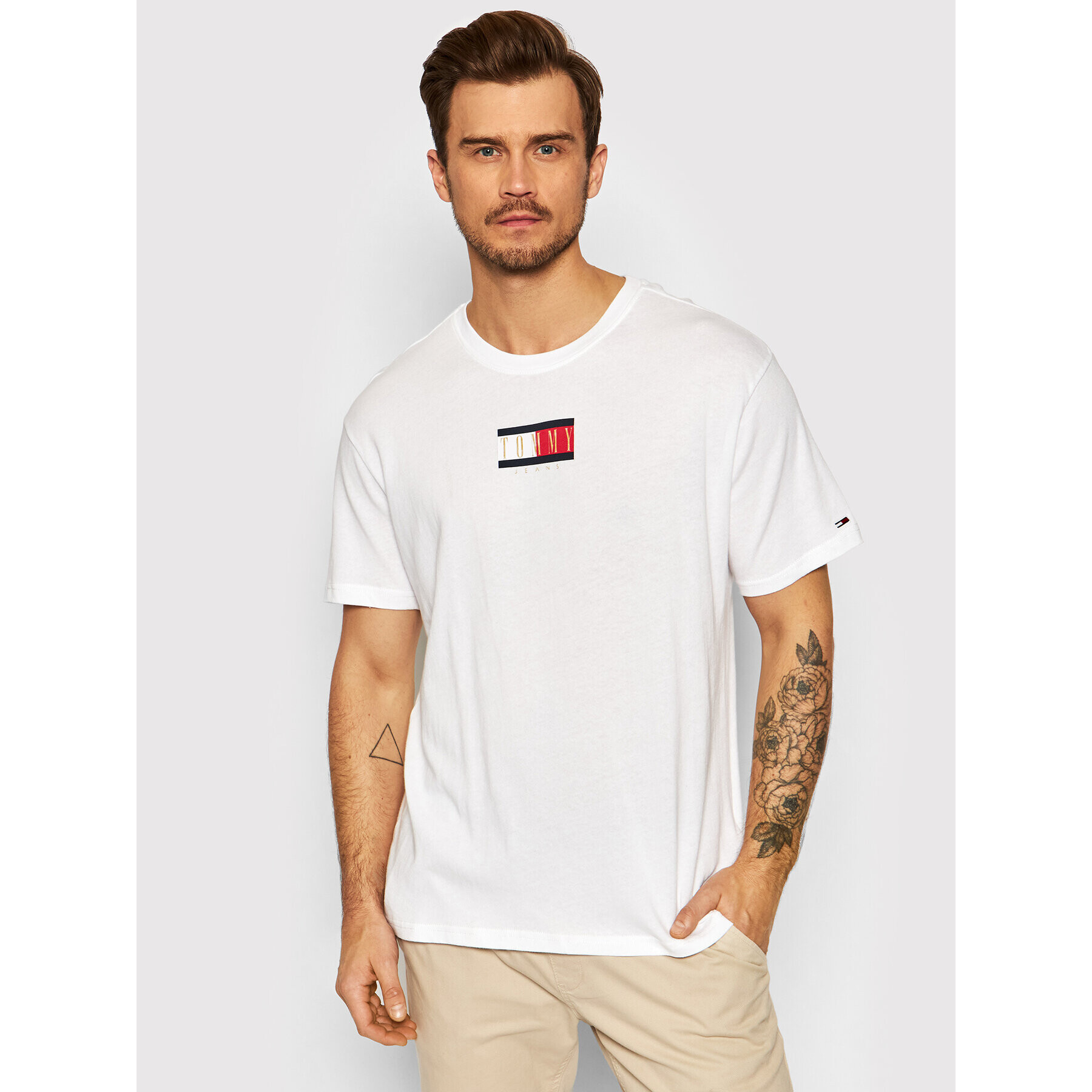 Tommy Jeans Póló Vintage Flag DM0DM11610 Fehér Regular Fit - Pepit.hu