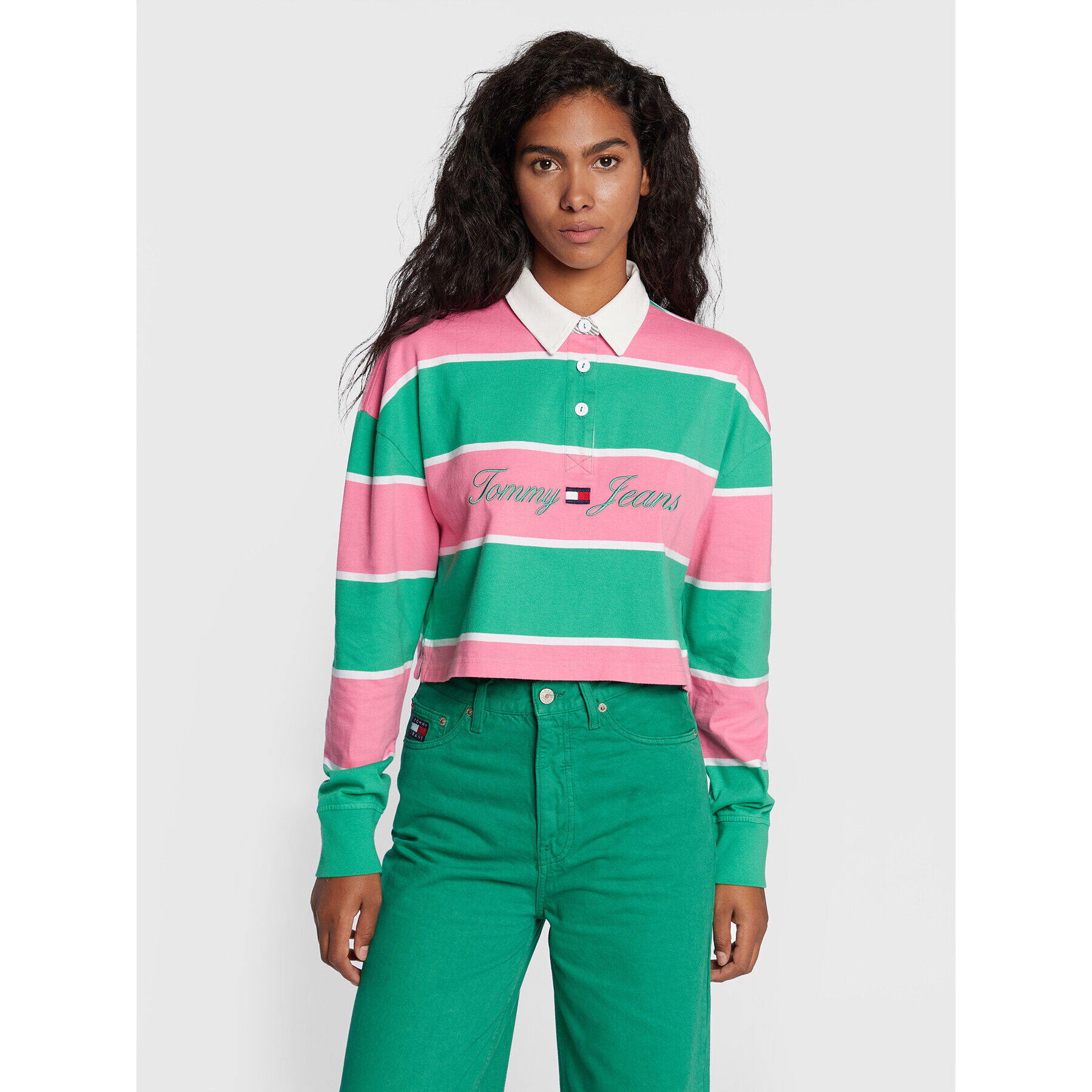 Tommy Jeans Pólóing Stripe Rugby DW0DW14216 Színes Cropped Fit - Pepit.hu