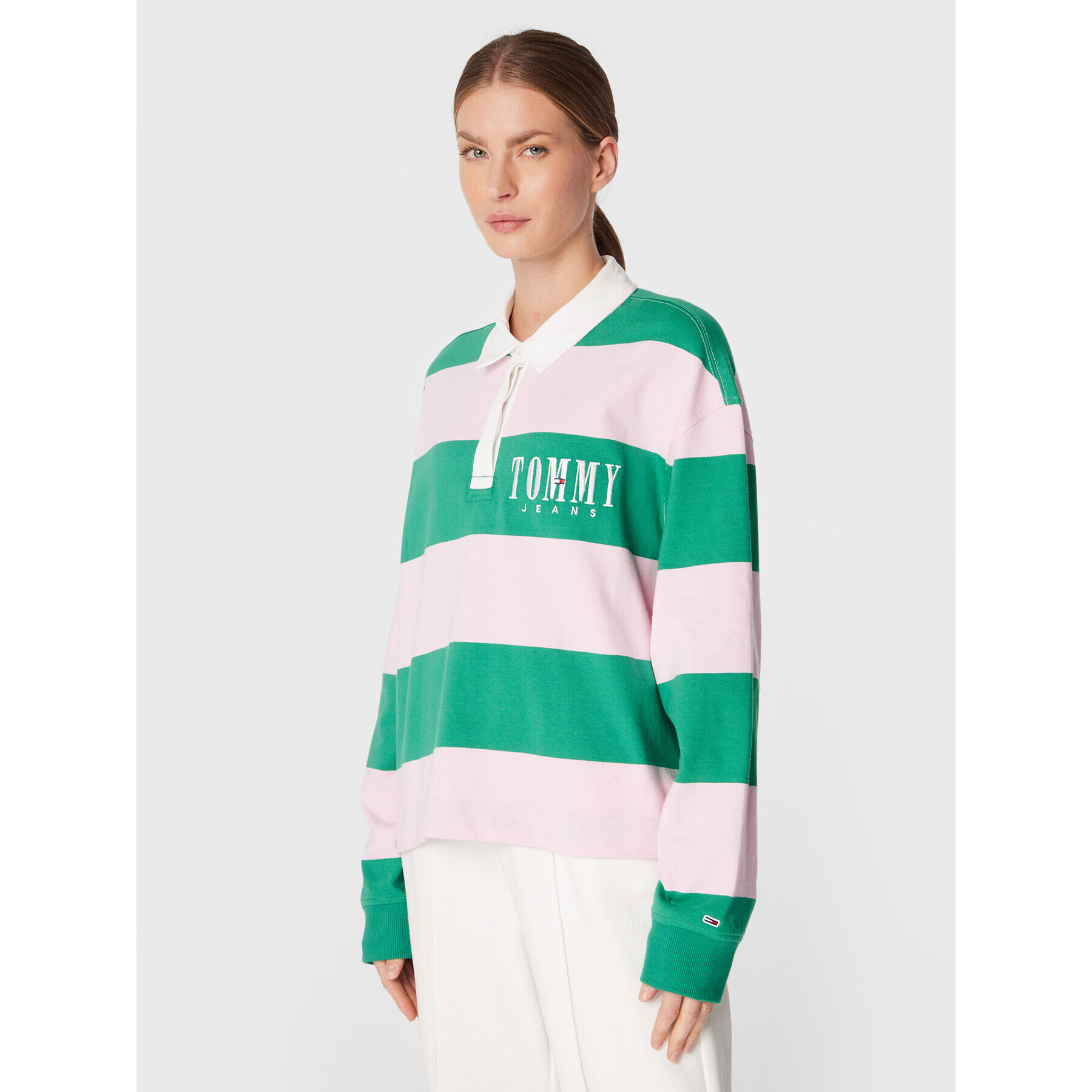 Tommy Jeans Pólóing Stripes Authtic DW0DW14519 Zöld Oversize - Pepit.hu