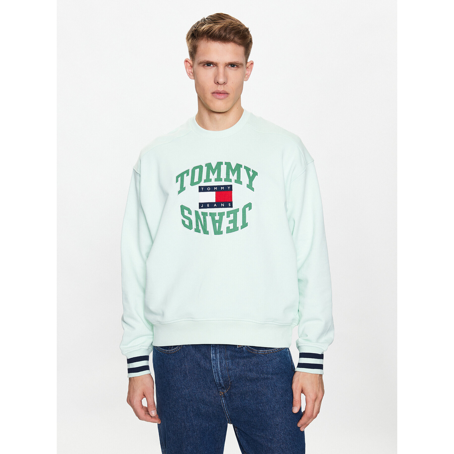 Tommy Jeans Pulóver Boxy Arched Logo DM0DM16375 Zöld Boxy Fit - Pepit.hu