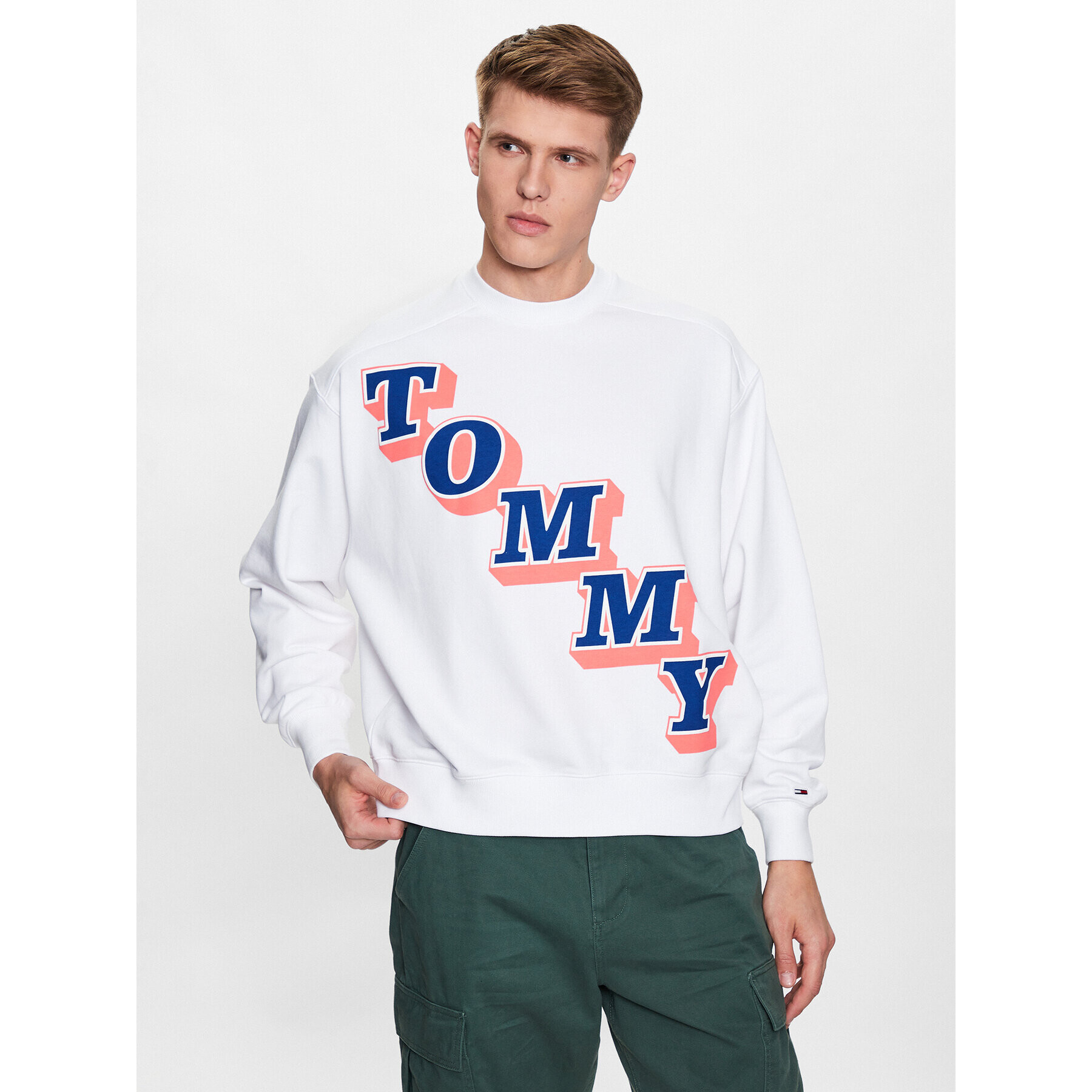 Tommy Jeans Pulóver Boxy College DM0DM16379 Fehér Boxy Fit - Pepit.hu