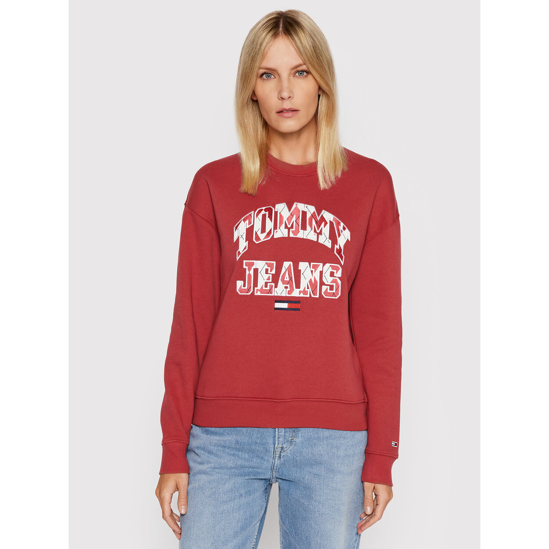 Tommy Jeans Pulóver College Argyle Crew DW0DW11829 Bordó Regular Fit - Pepit.hu