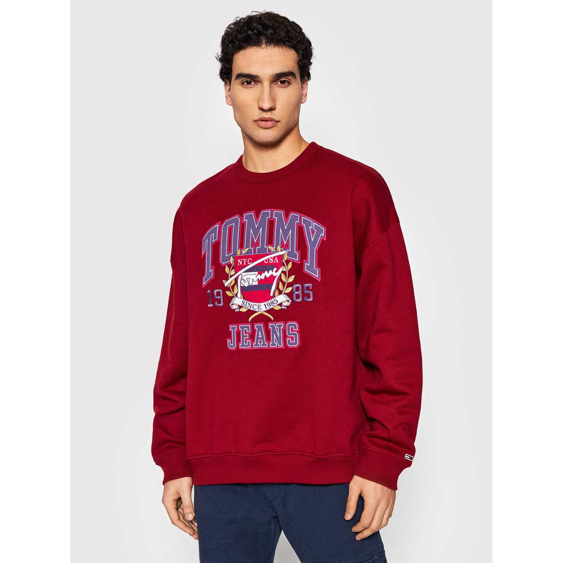 Tommy Jeans Pulóver College DM0DM12351 Bordó Relaxed Fit - Pepit.hu