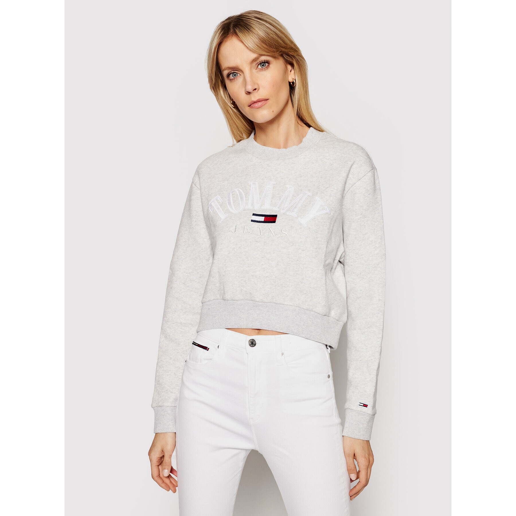 Tommy Jeans Pulóver College Logo DW0DW09792 Szürke Regular Fit - Pepit.hu