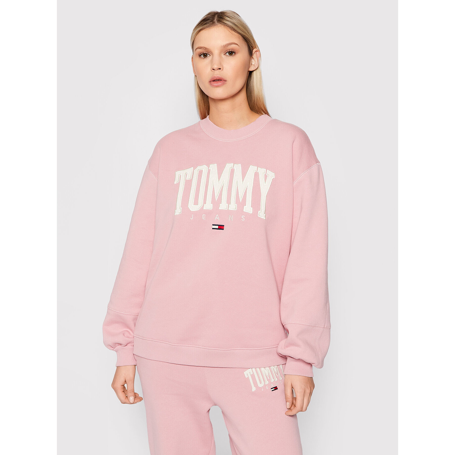 Tommy Jeans Pulóver Collegiate DW0DW12103 Rózsaszín Relaxed Fit - Pepit.hu