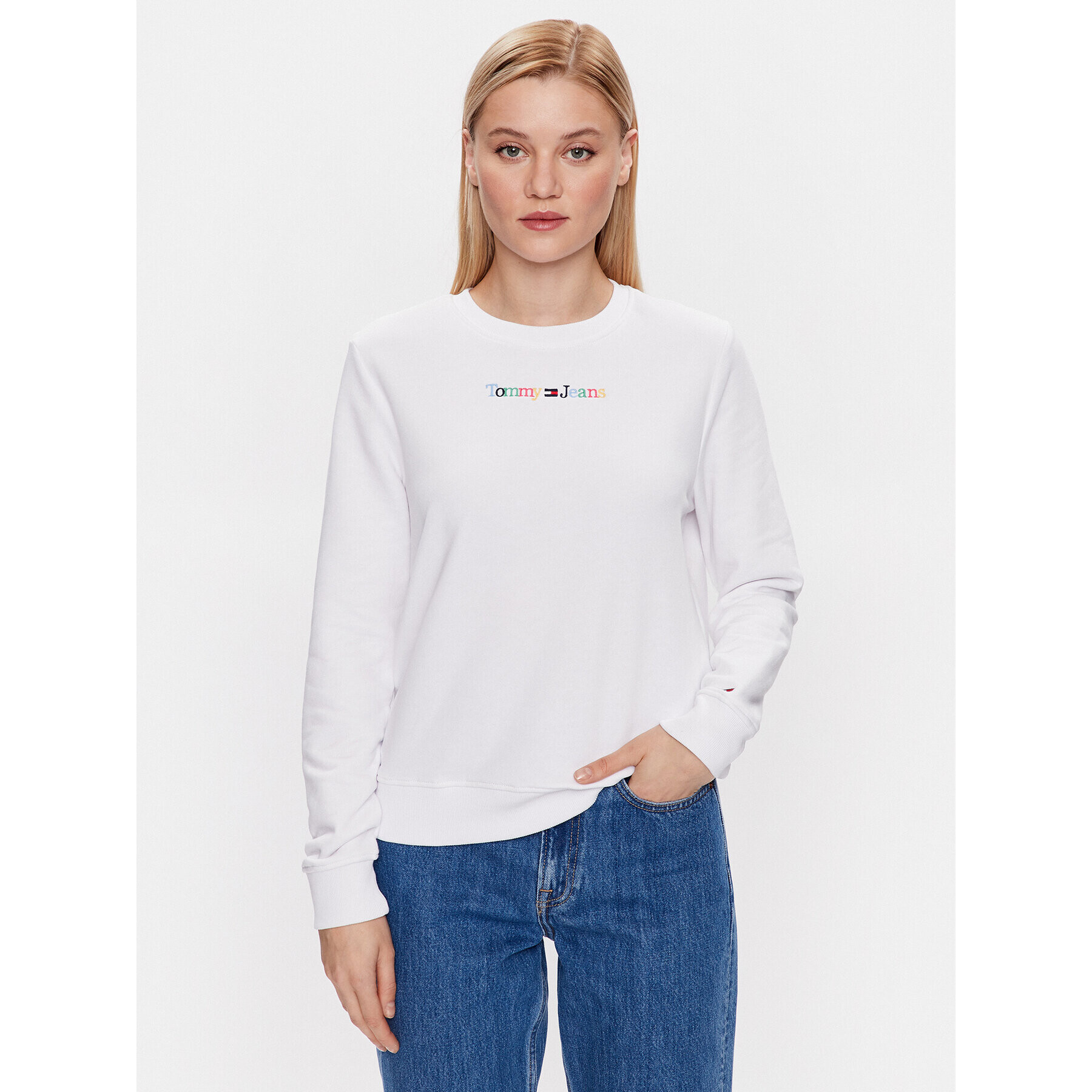 Tommy Jeans Pulóver Color Serif Linear Crew DW0DW15648 Fehér Regular Fit - Pepit.hu