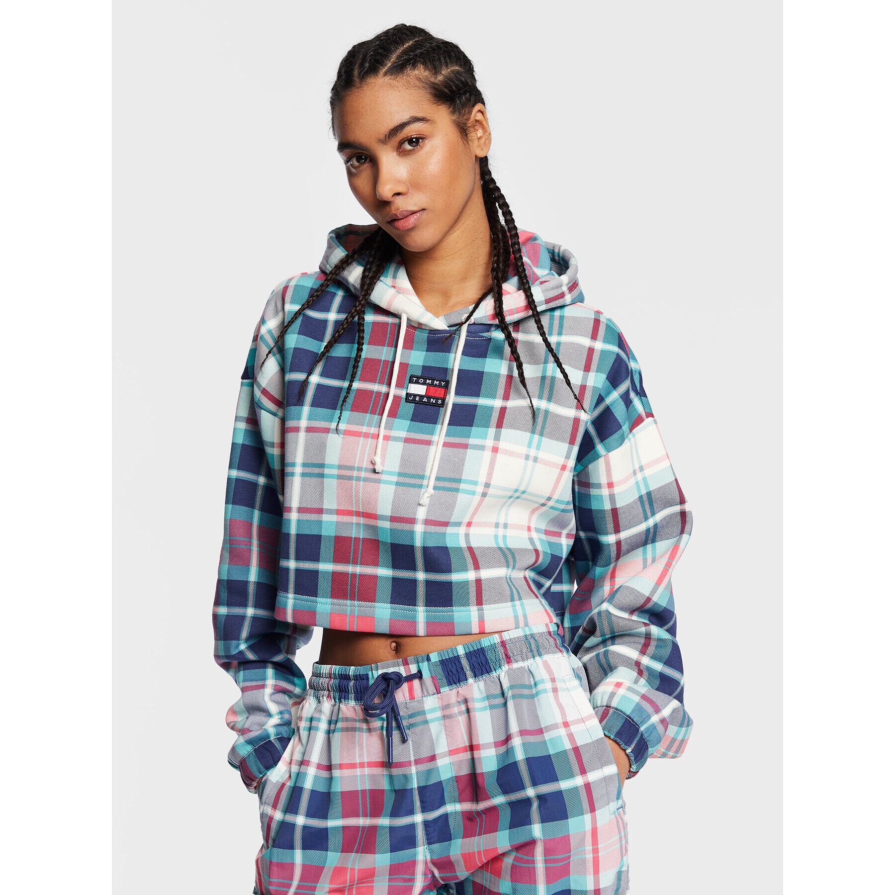 Tommy Jeans Pulóver Crp Tartan DW0DW14866 Kék Relaxed Fit - Pepit.hu