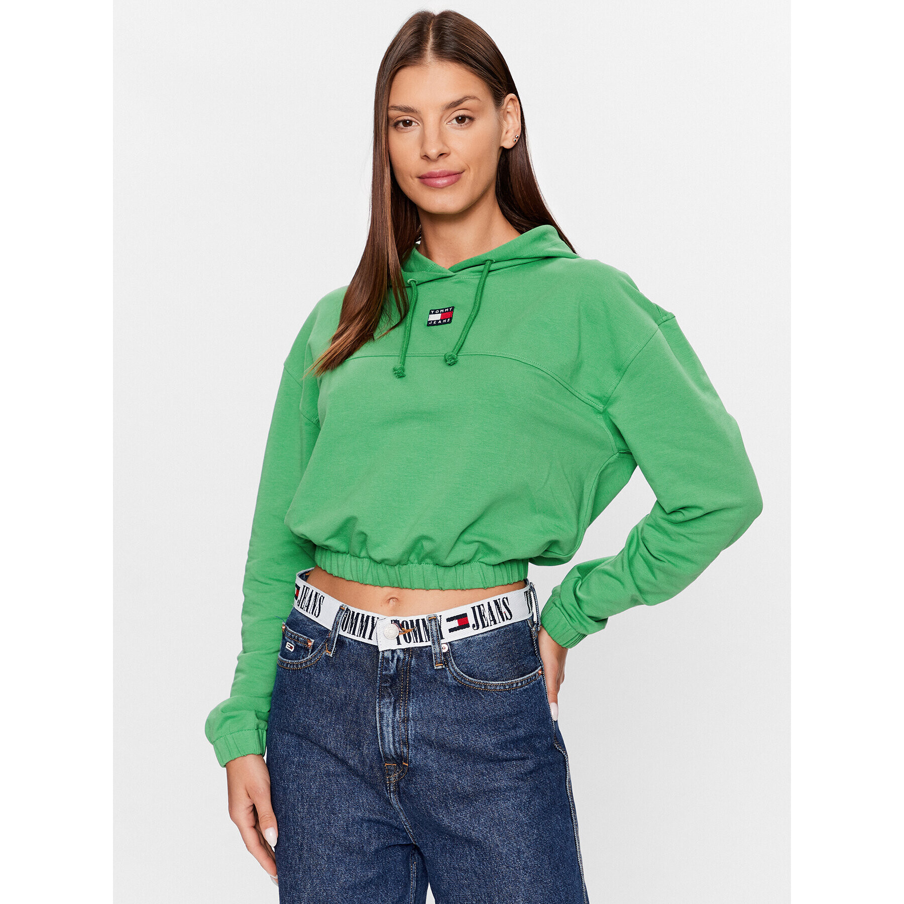 Tommy Jeans Pulóver Elasticated Badge DW0DW16135 Zöld Relaxed Fit - Pepit.hu