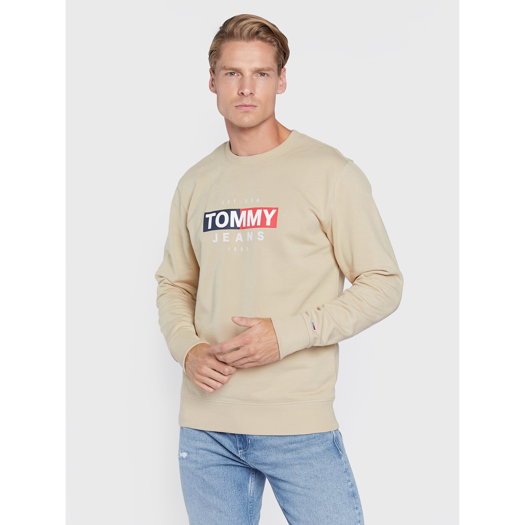 Tommy Jeans Pulóver Entry Flag DM0DM14341 Bézs Regular Fit - Pepit.hu