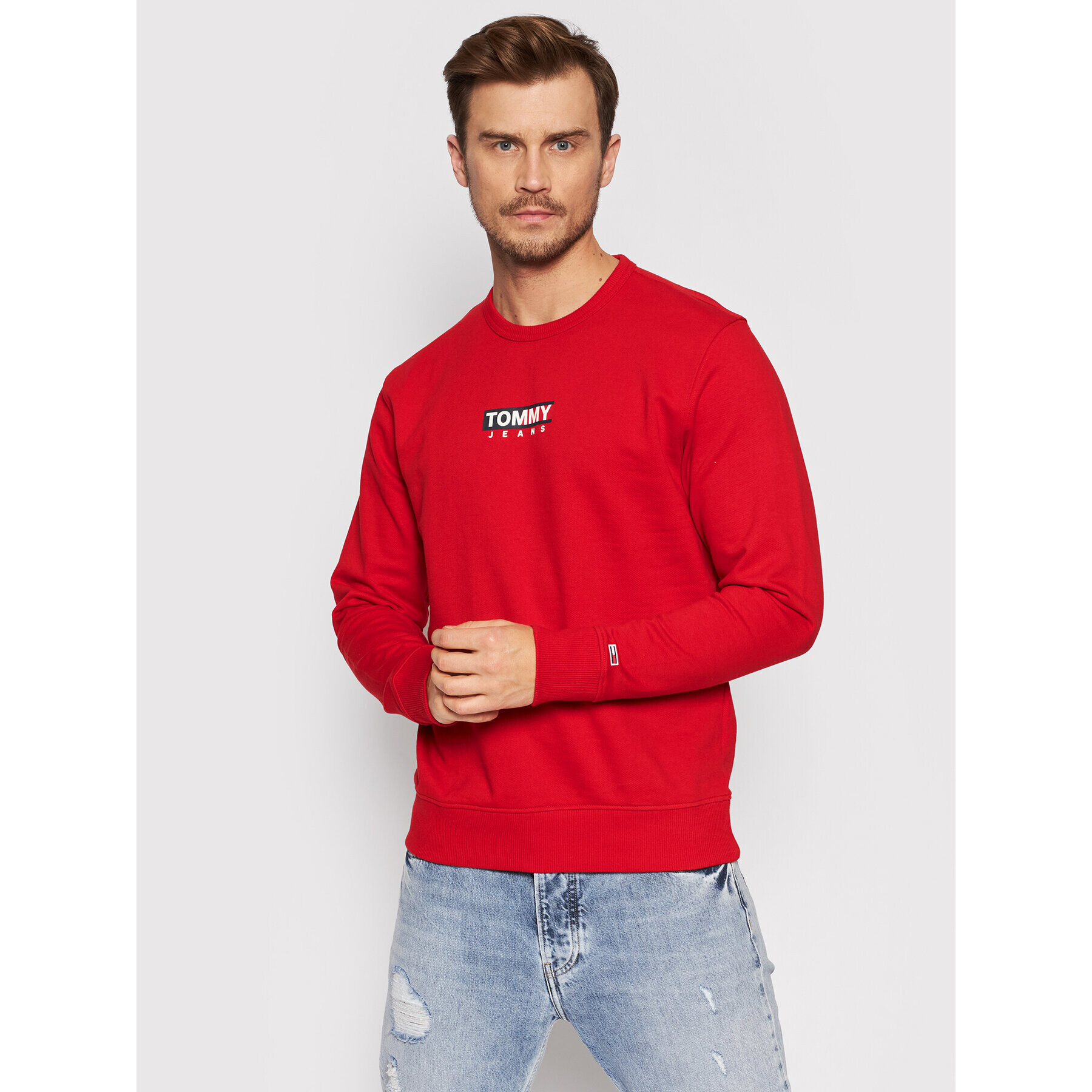 Tommy Jeans Pulóver Entry Graphic DM0DM11627 Piros Regular Fit - Pepit.hu