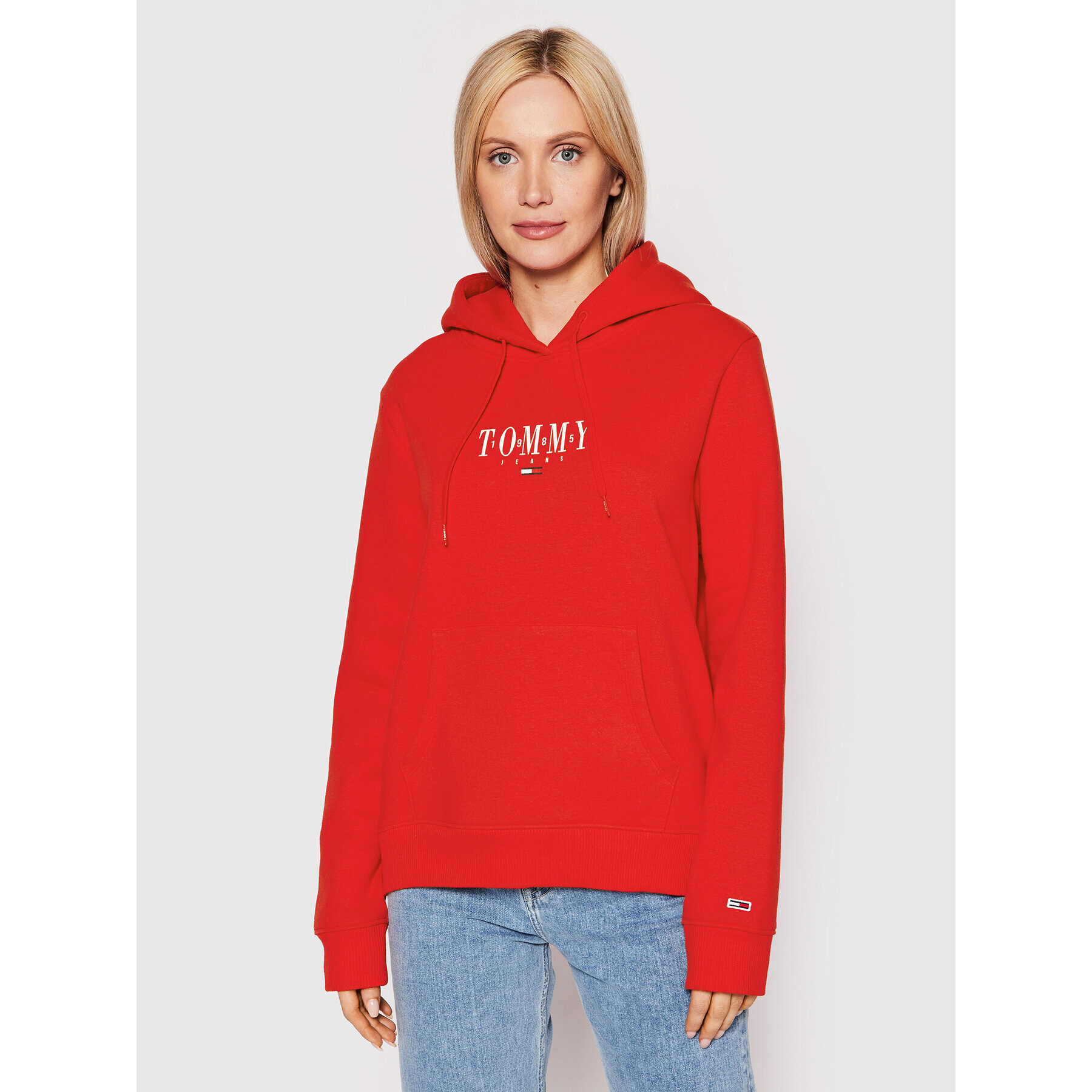 Tommy Jeans Pulóver Essential Logo DW0DW12723 Piros Regular Fit - Pepit.hu