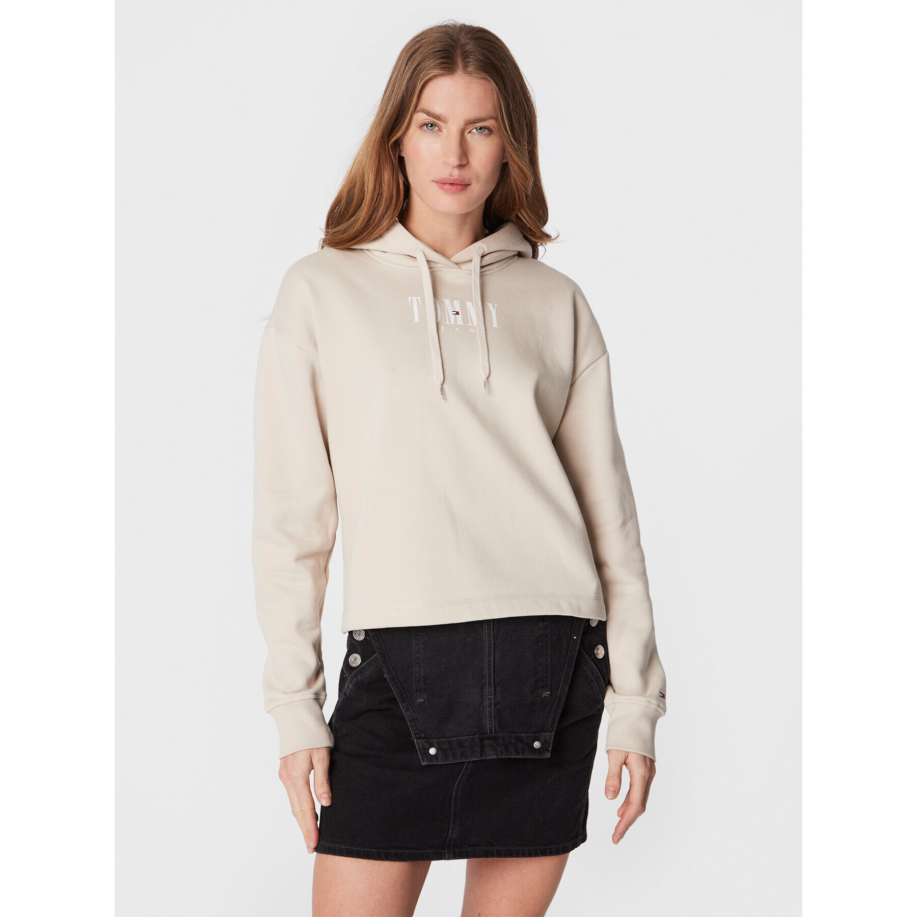 Tommy Jeans Pulóver Essential Logo DW0DW14327 Bézs Relaxed Fit - Pepit.hu